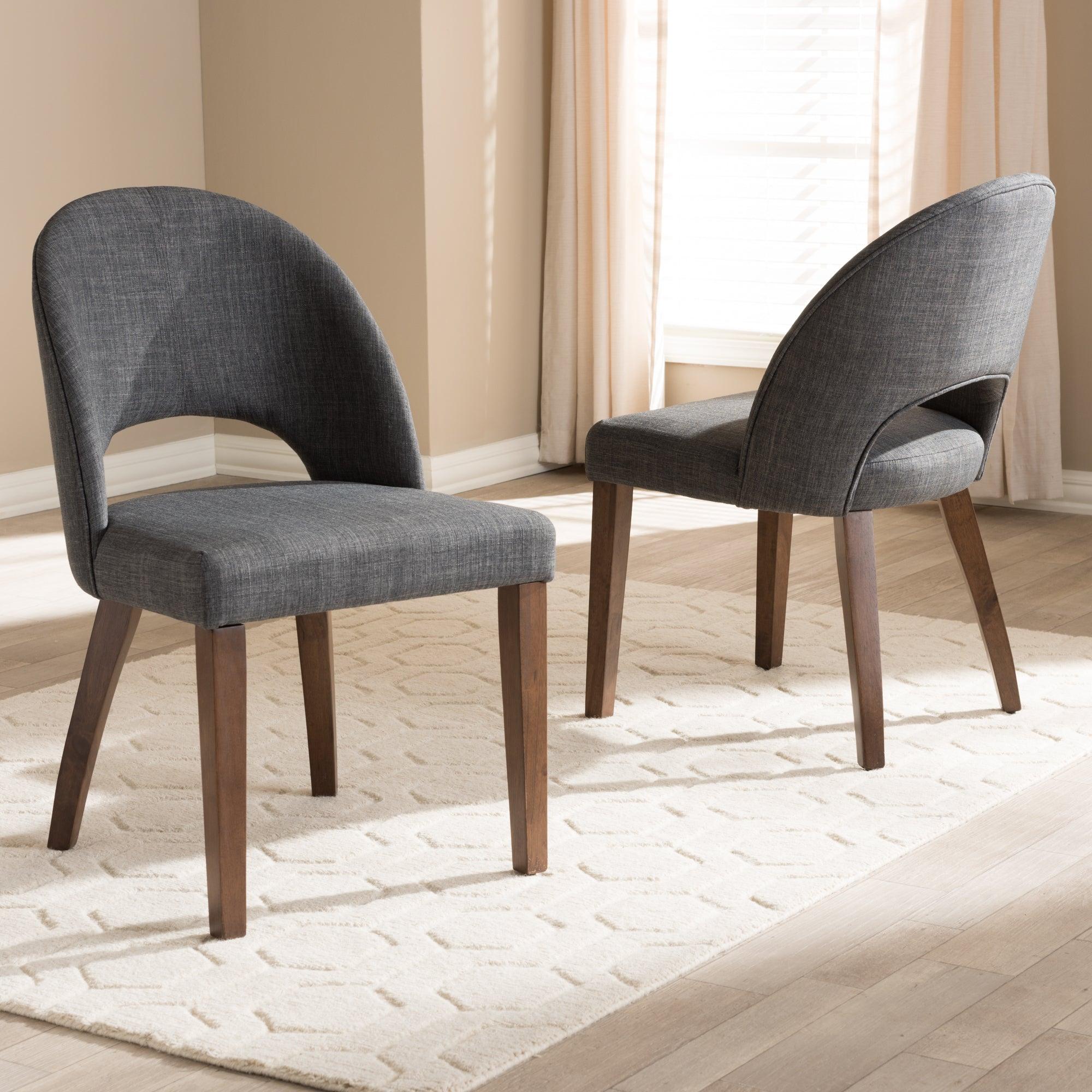 Wesley Mid-Century Modern Dark Fabric Upholstered Finished Wood Dining Chair (Set of 2)