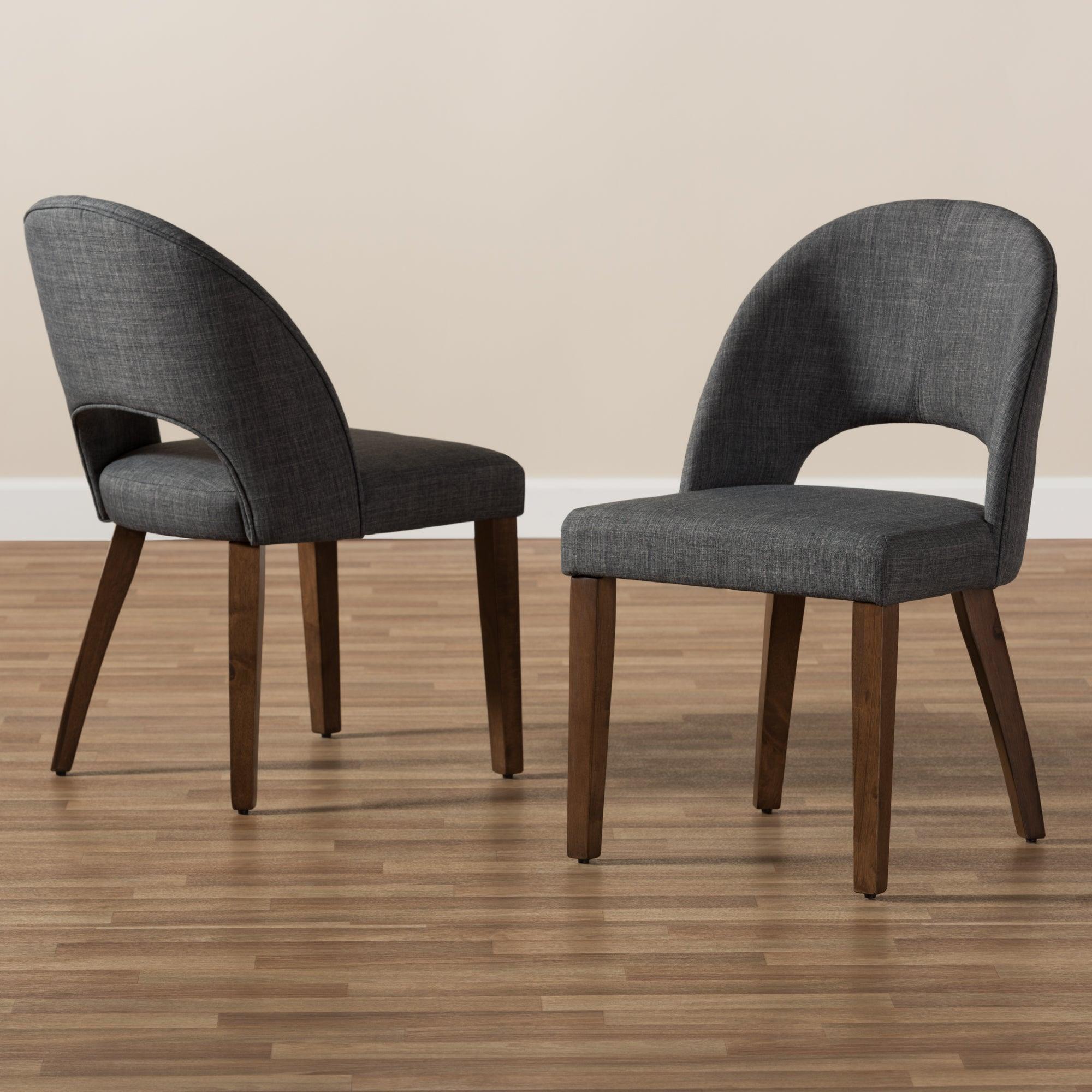 Wesley Mid-Century Modern Dark Fabric Upholstered Finished Wood Dining Chair (Set of 2)