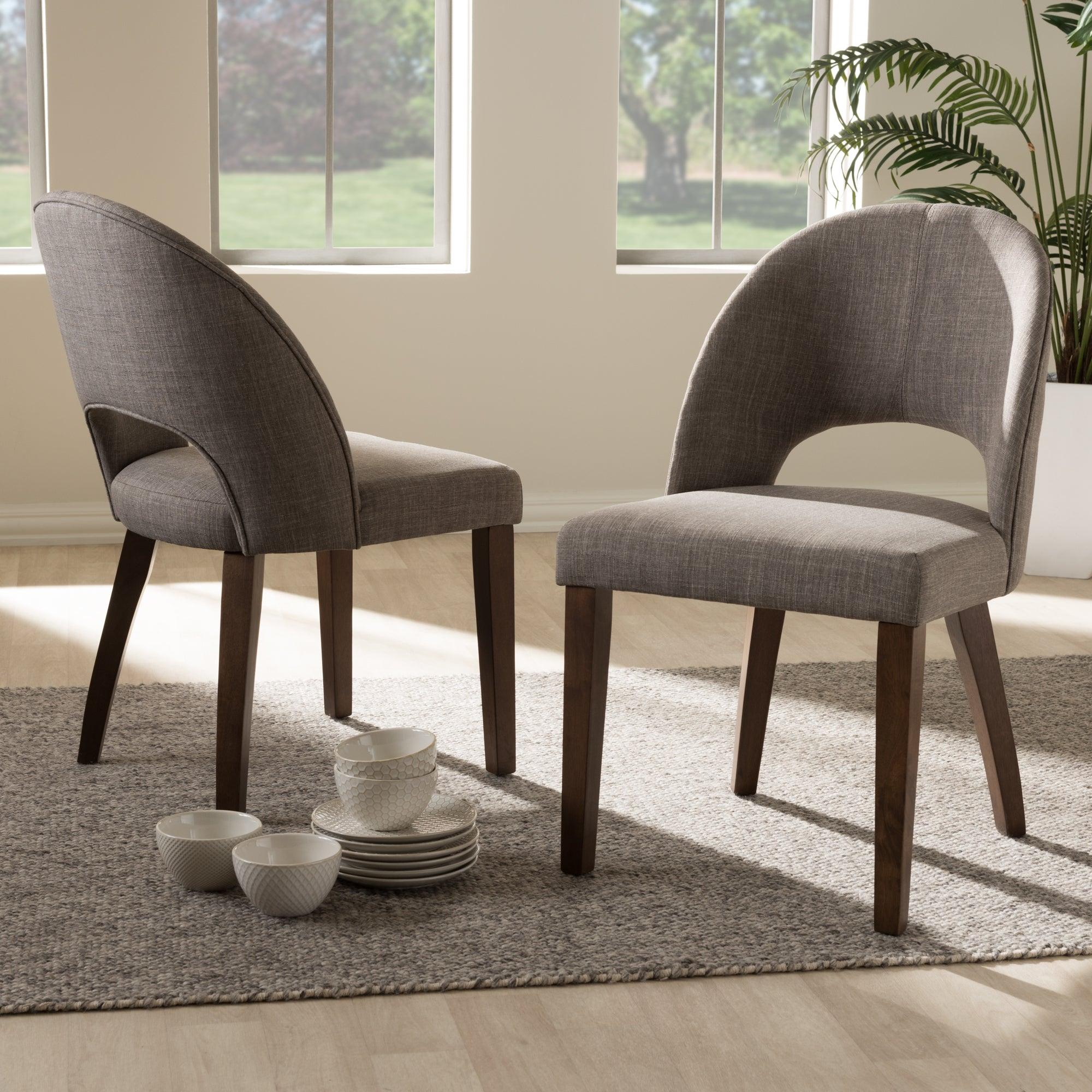 Wesley Mid-Century Modern Light Fabric Upholstered Finished Wood Dining Chair (Set of 2)