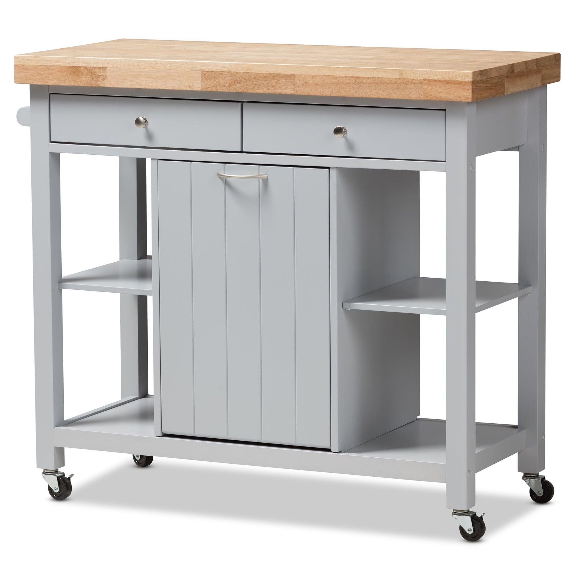 Hayward Coastal and Farmhouse Light Wood Kitchen Cart