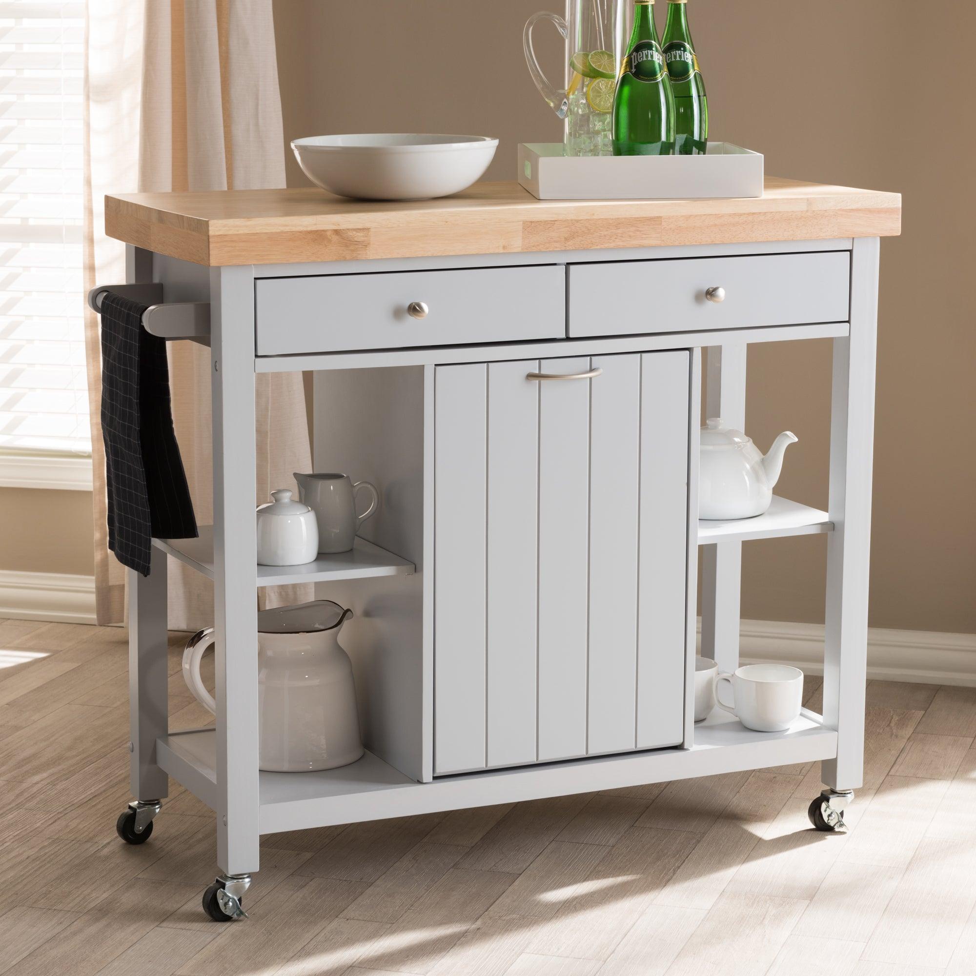 Hayward Coastal and Farmhouse Light Wood Kitchen Cart