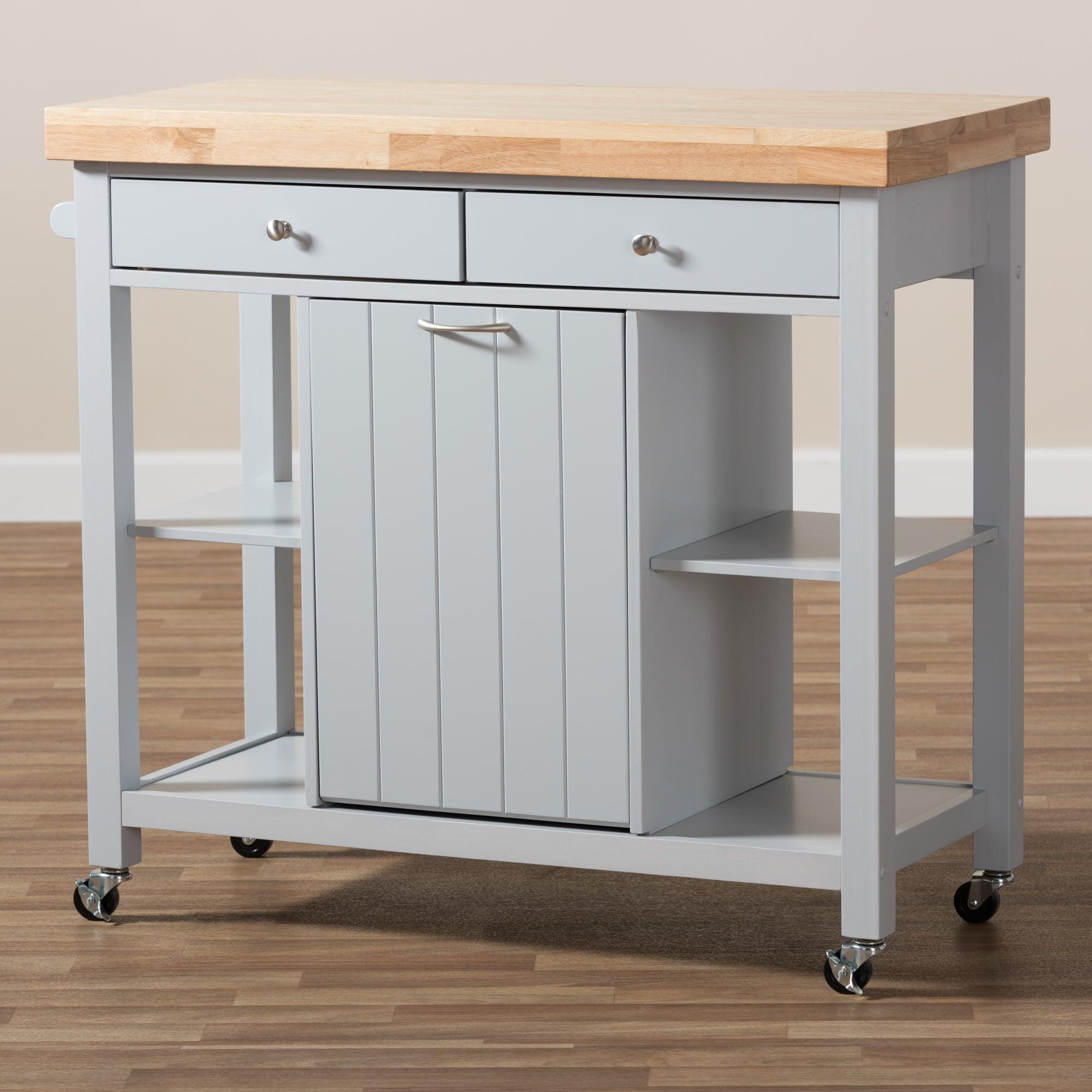 Hayward Coastal and Farmhouse Light Wood Kitchen Cart