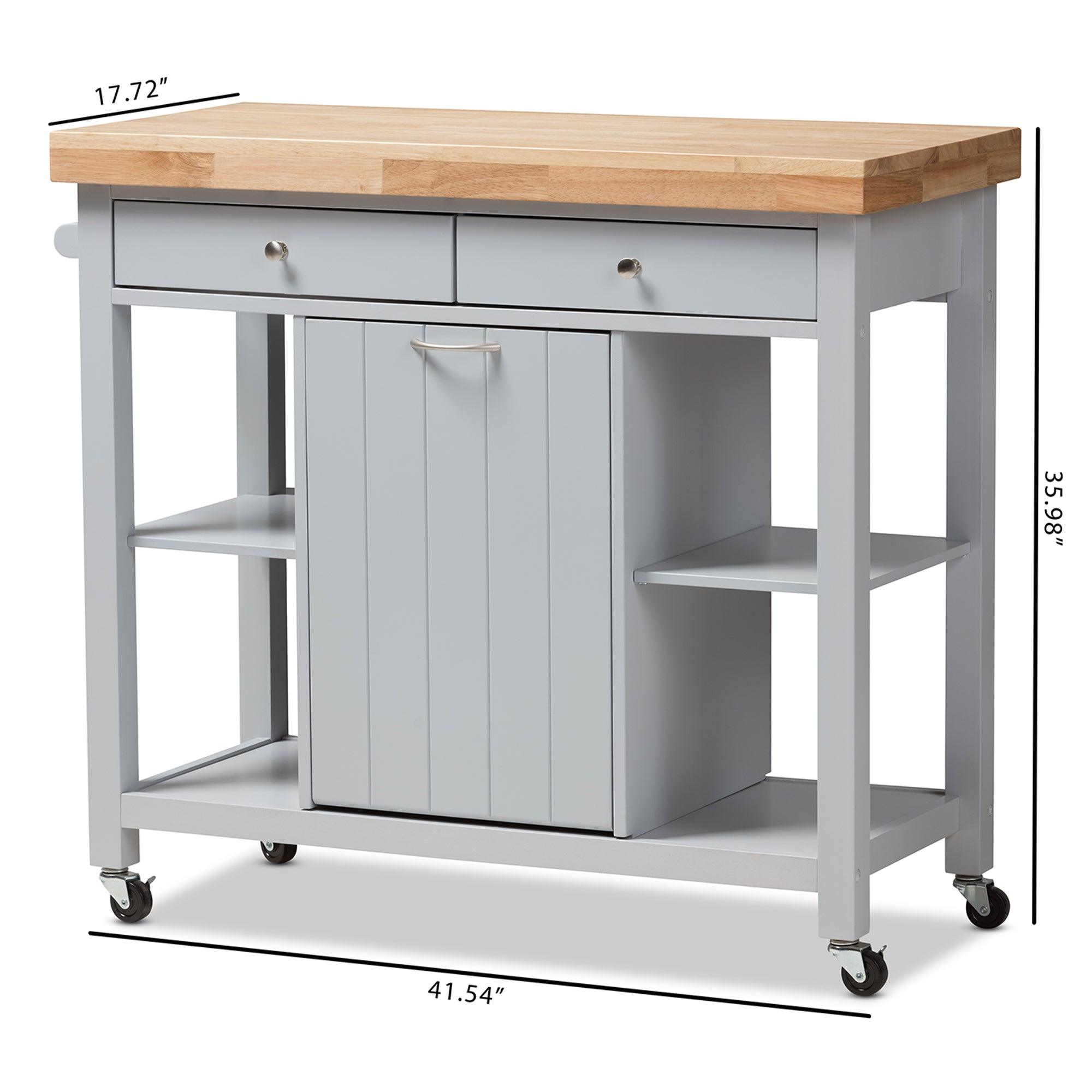 Hayward Coastal and Farmhouse Light Wood Kitchen Cart