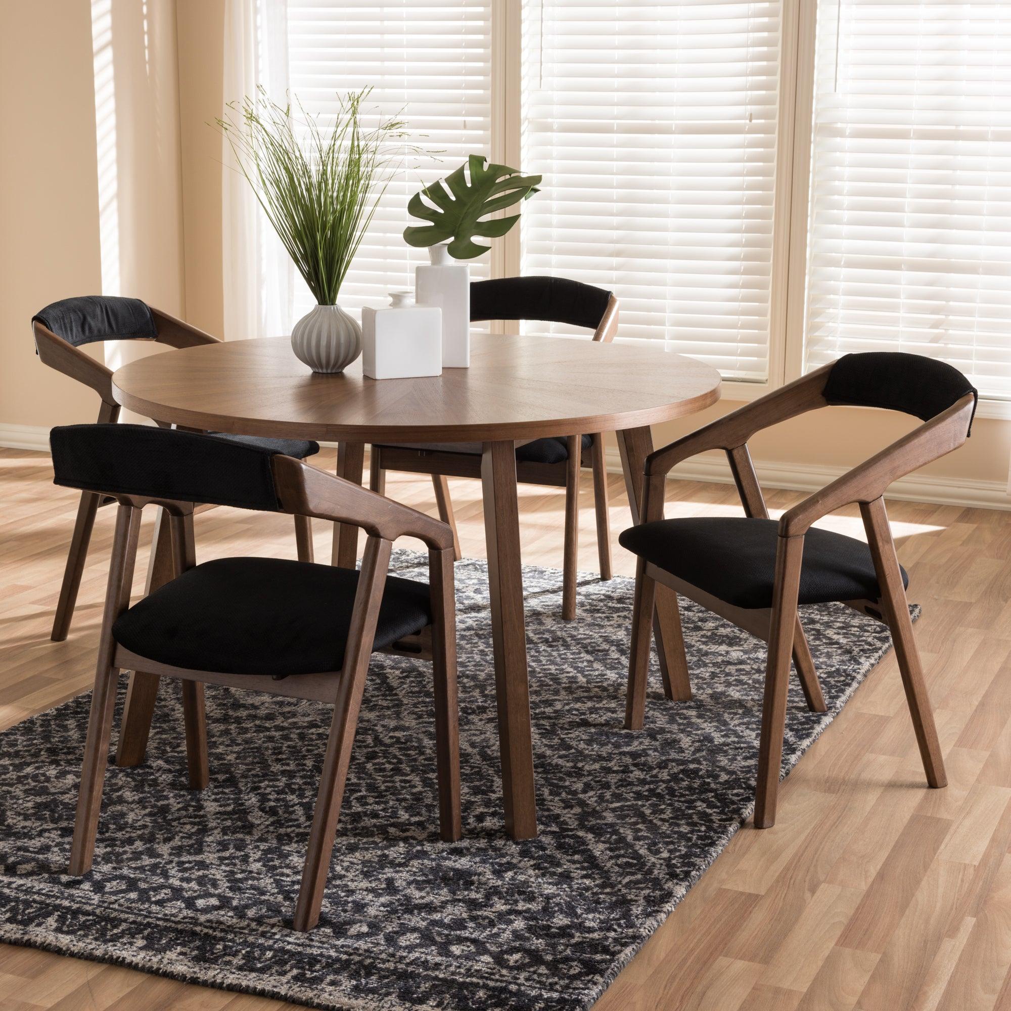 Wendy Mid-Century Modern Fabric and Medium Wood Finishing Dining Set