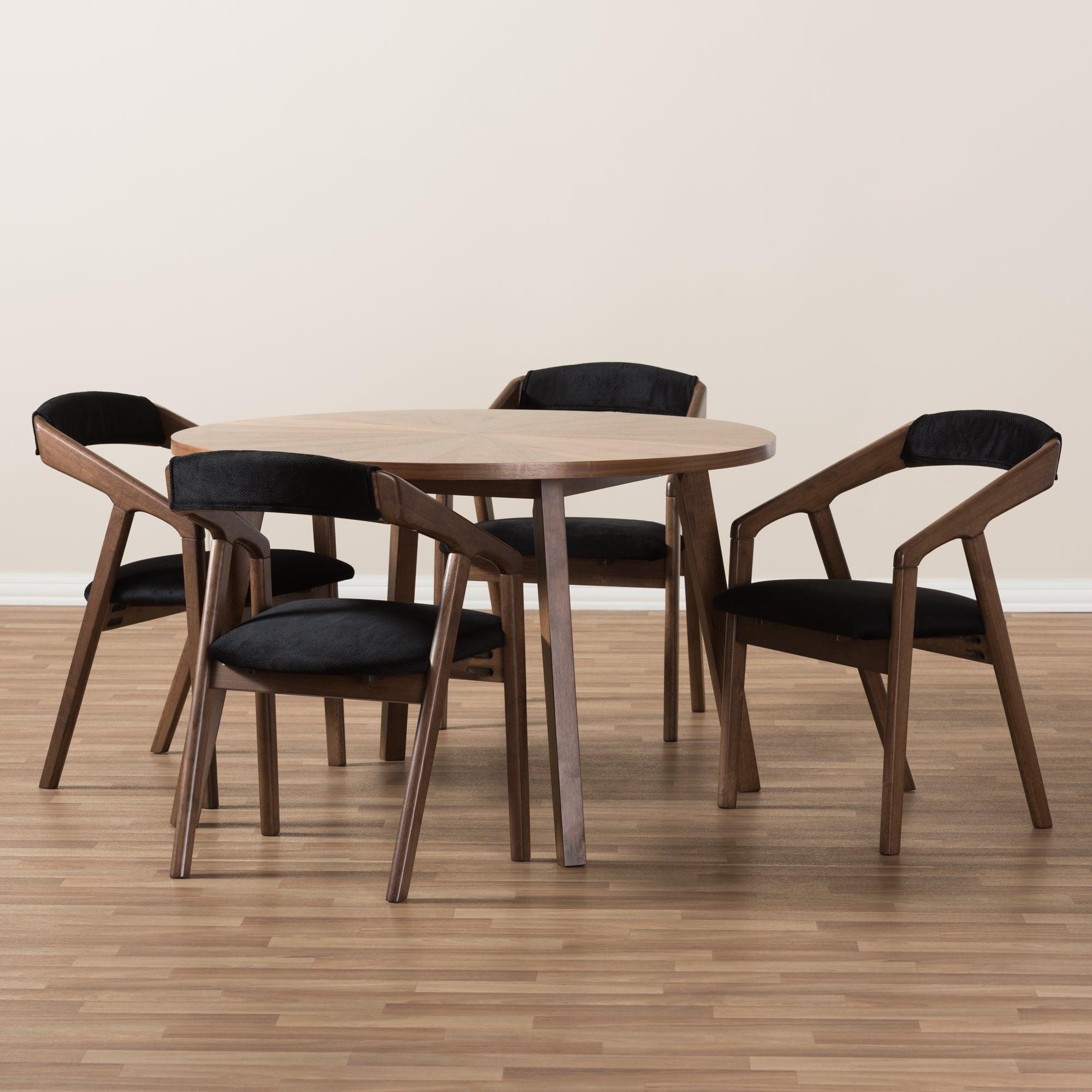 Wendy Mid-Century Modern Fabric and Medium Wood Finishing Dining Set