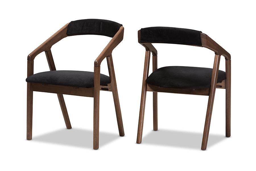 Wendy Mid-Century Modern Velvet and Medium Wood Finishing Dining Chair (Set of 2)