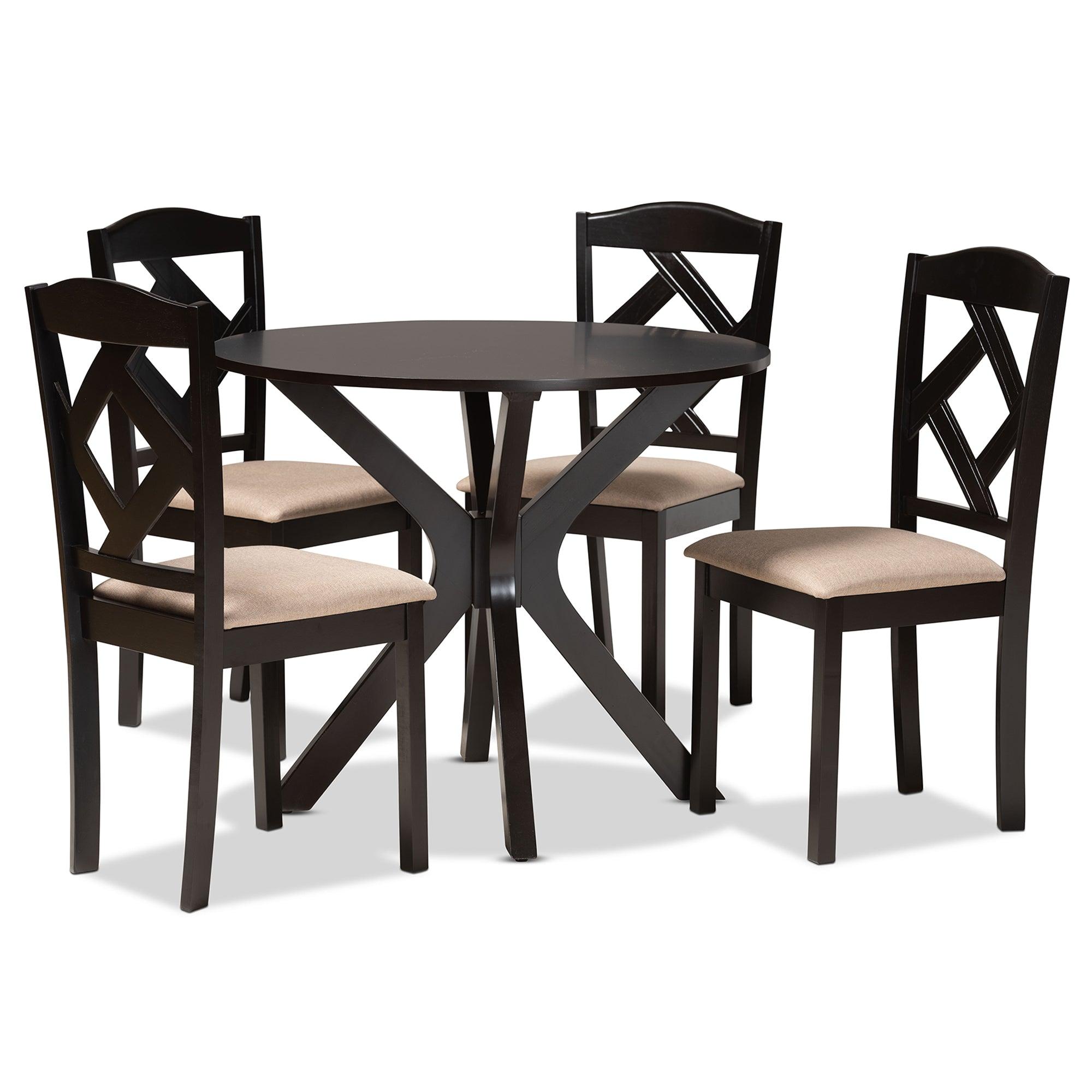 Carlin Sand Fabric Upholstered and Finished Wood 5-Piece Dining Set