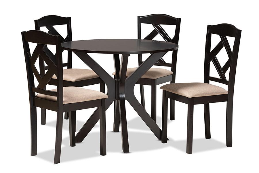 Carlin Sand Fabric Upholstered and Finished Wood 5-Piece Dining Set