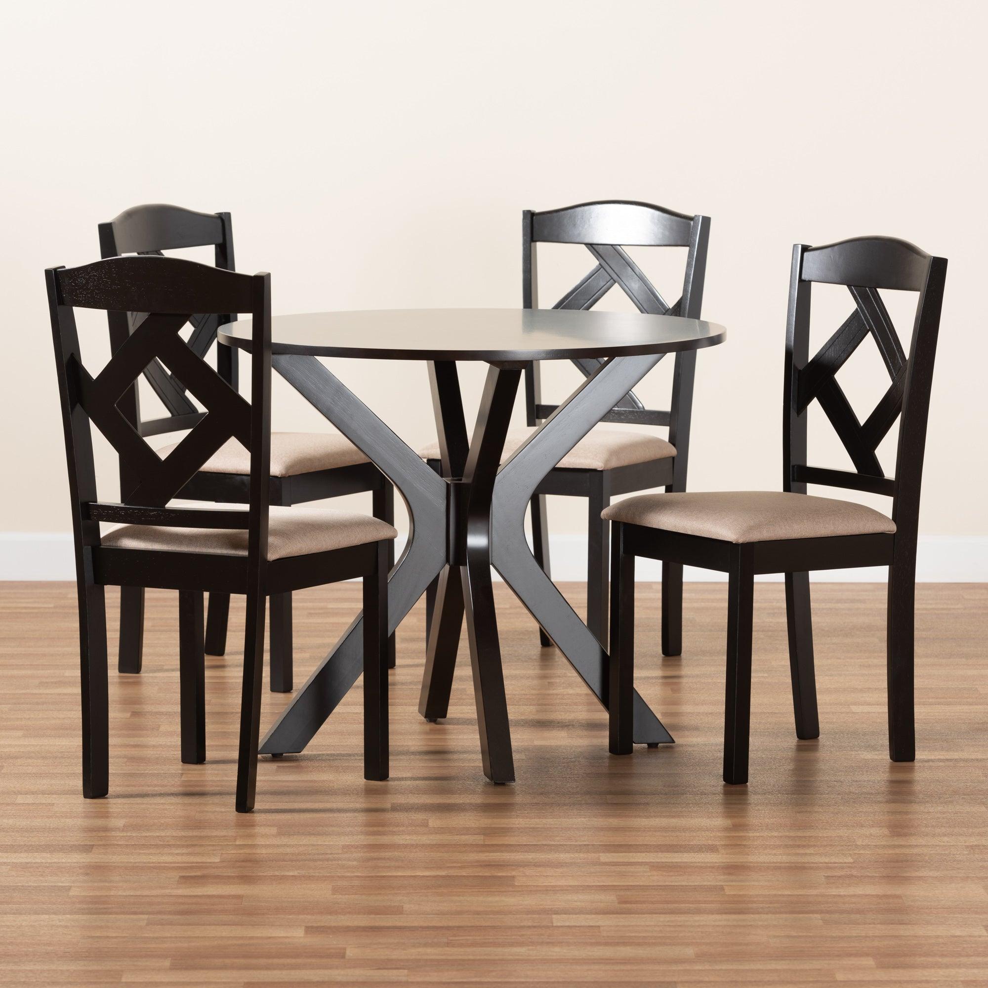 Carlin Sand Fabric Upholstered and Finished Wood 5-Piece Dining Set