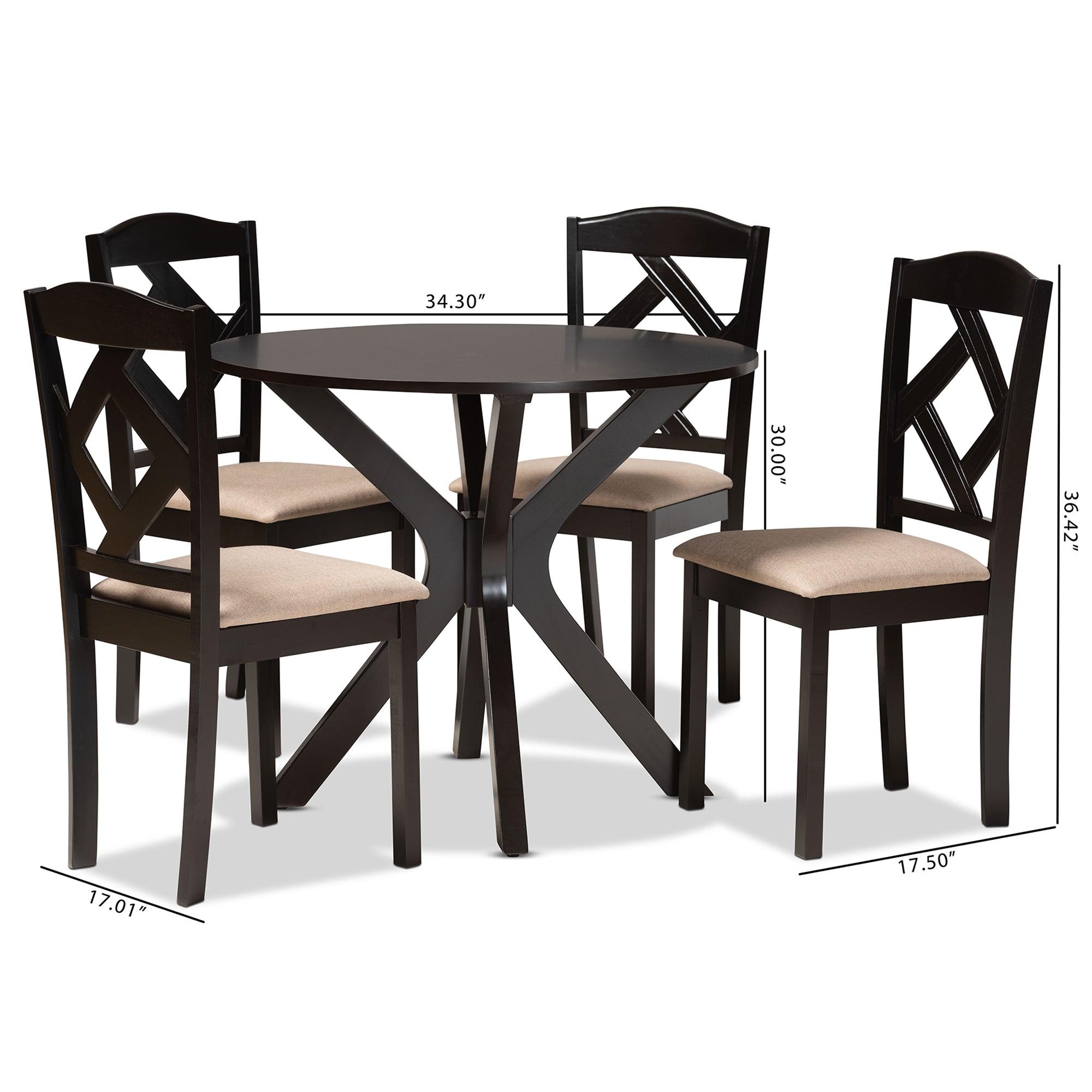 Carlin Sand Fabric Upholstered and Finished Wood 5-Piece Dining Set