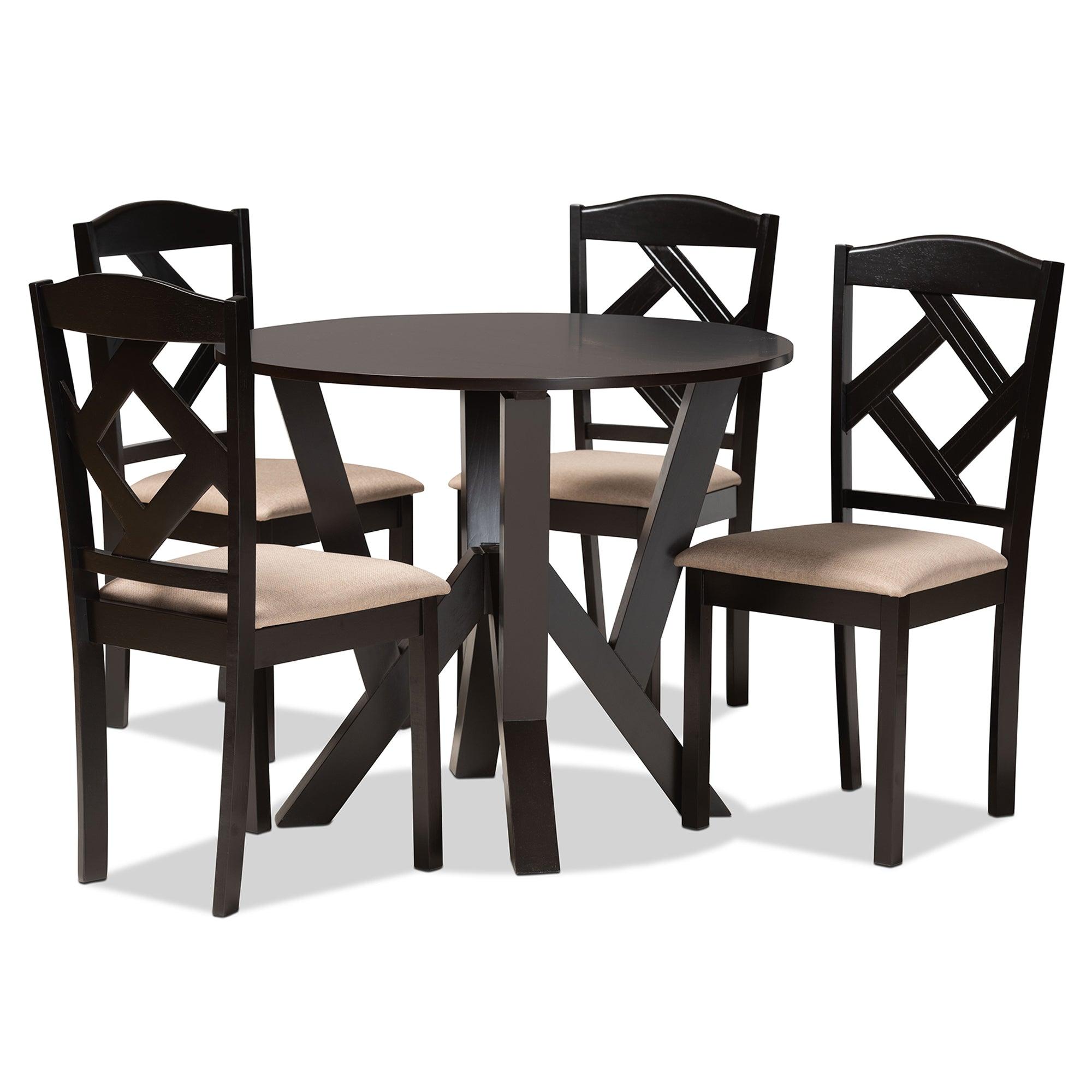 Riona Sand Fabric Upholstered and Finished Wood 5-Piece Dining Set