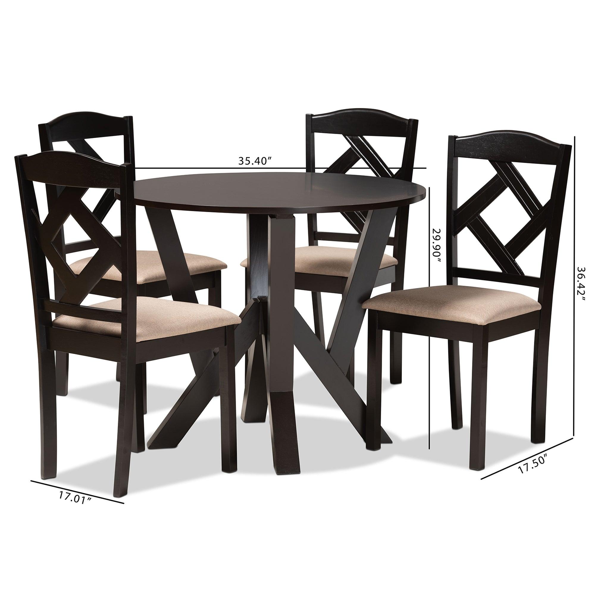 Riona Sand Fabric Upholstered and Finished Wood 5-Piece Dining Set