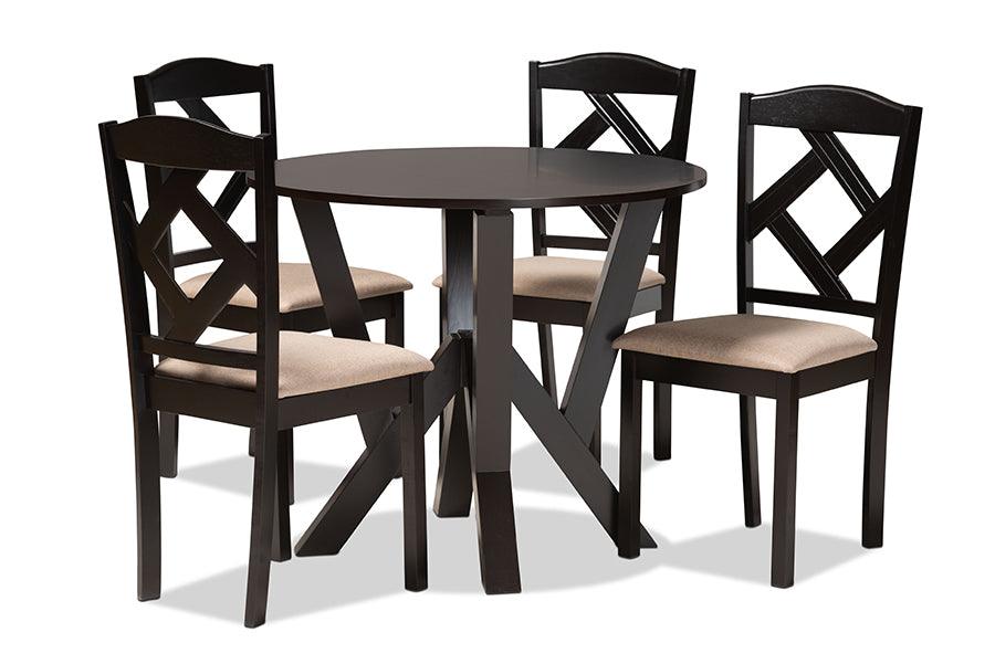 Riona Sand Fabric Upholstered and Finished Wood 5-Piece Dining Set