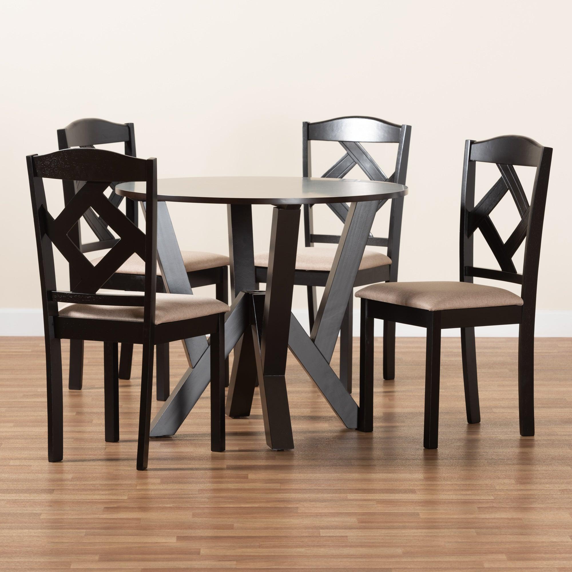 Riona Sand Fabric Upholstered and Finished Wood 5-Piece Dining Set