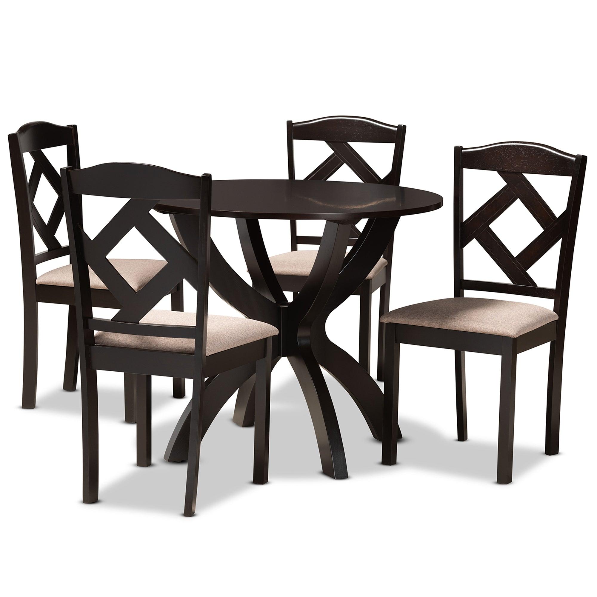 Quinlan Modern and Contemporary Sand Fabric Upholstered and Finished Wood 5-Piece Dining Set