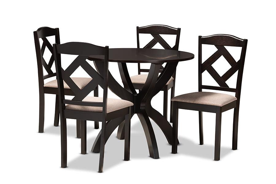 Quinlan Modern and Contemporary Sand Fabric Upholstered and Finished Wood 5-Piece Dining Set