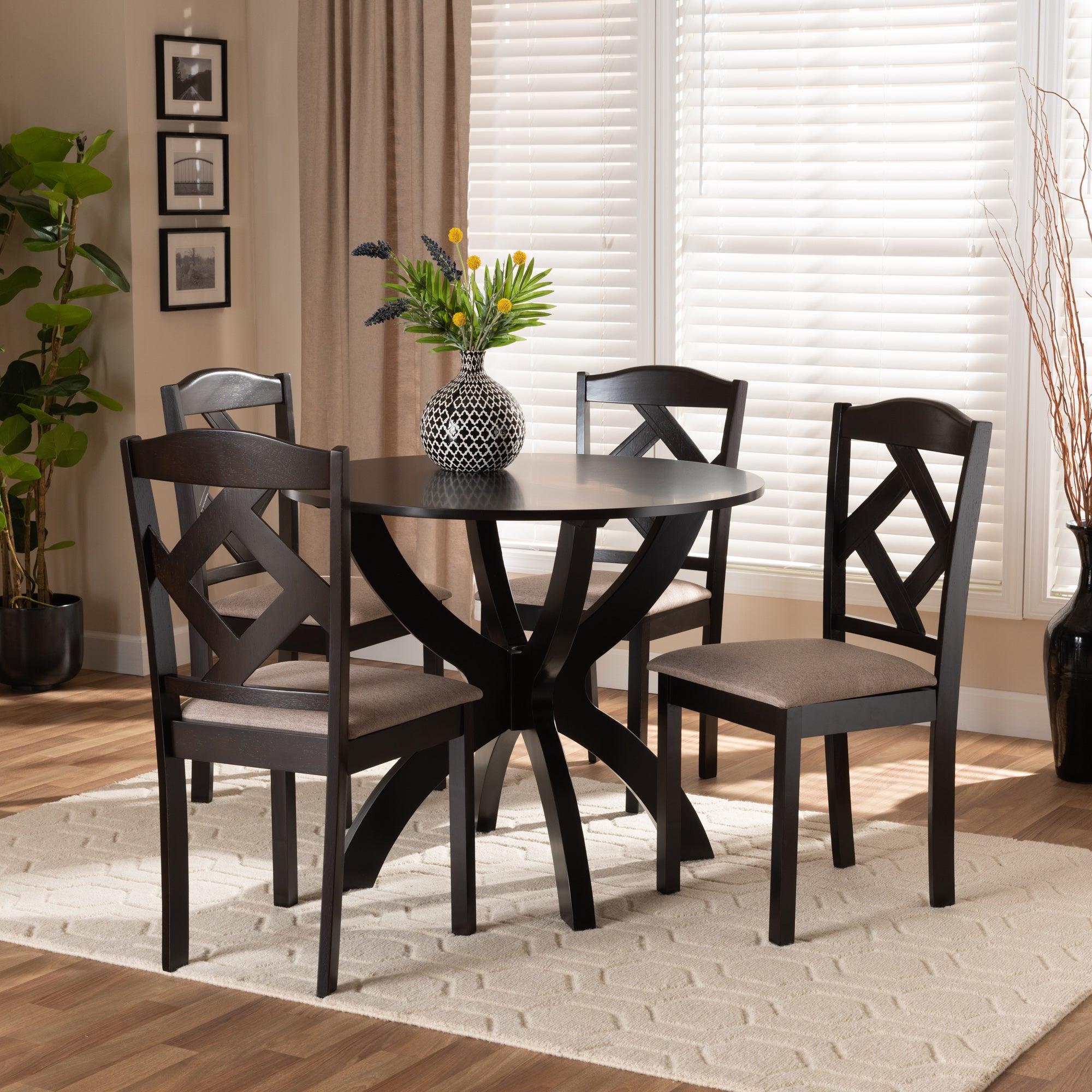 Quinlan Modern and Contemporary Sand Fabric Upholstered and Finished Wood 5-Piece Dining Set