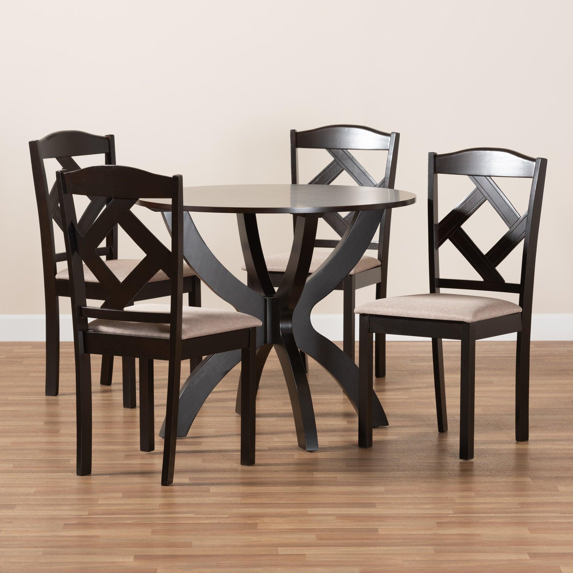 Quinlan Modern and Contemporary Sand Fabric Upholstered and Finished Wood 5-Piece Dining Set