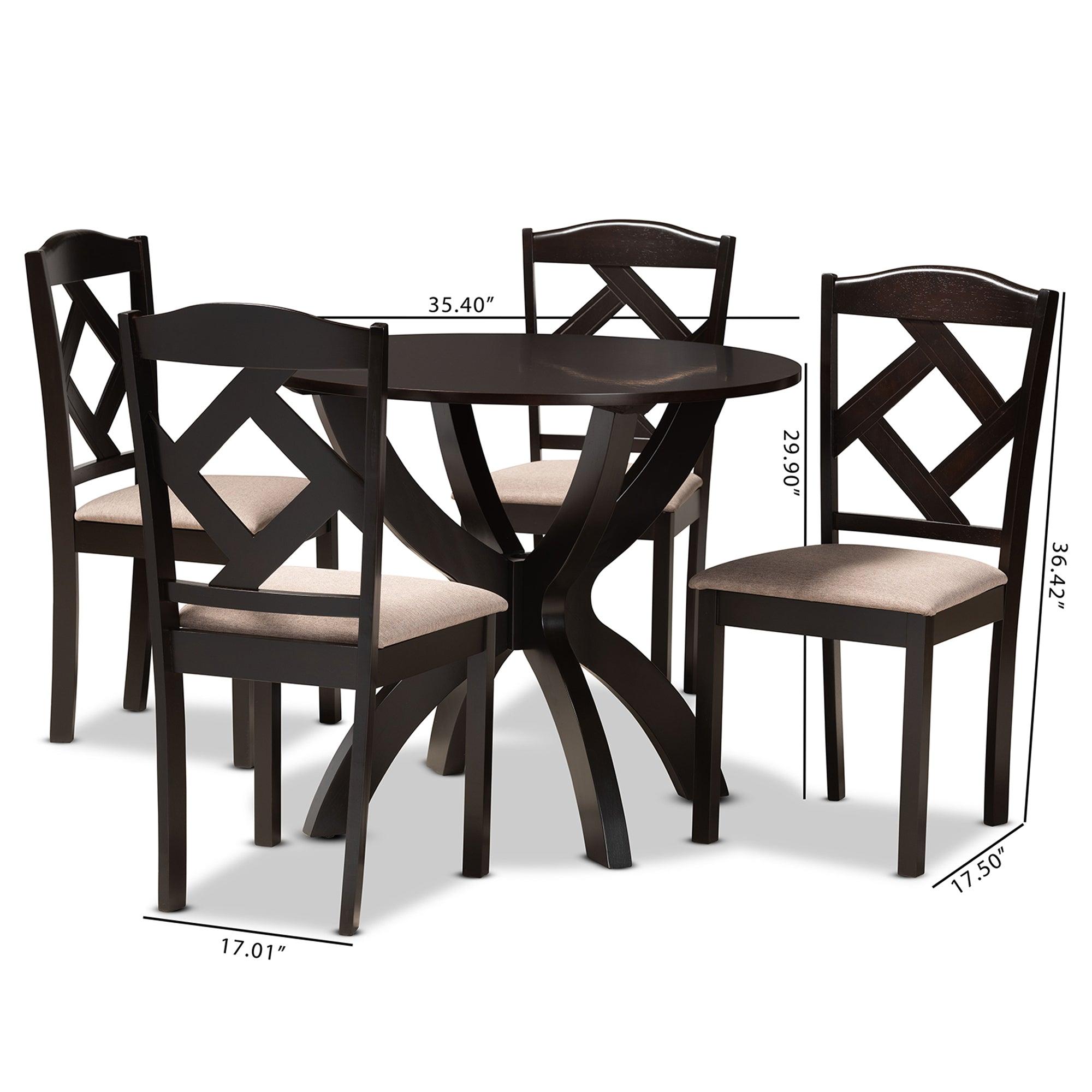 Quinlan Modern and Contemporary Sand Fabric Upholstered and Finished Wood 5-Piece Dining Set