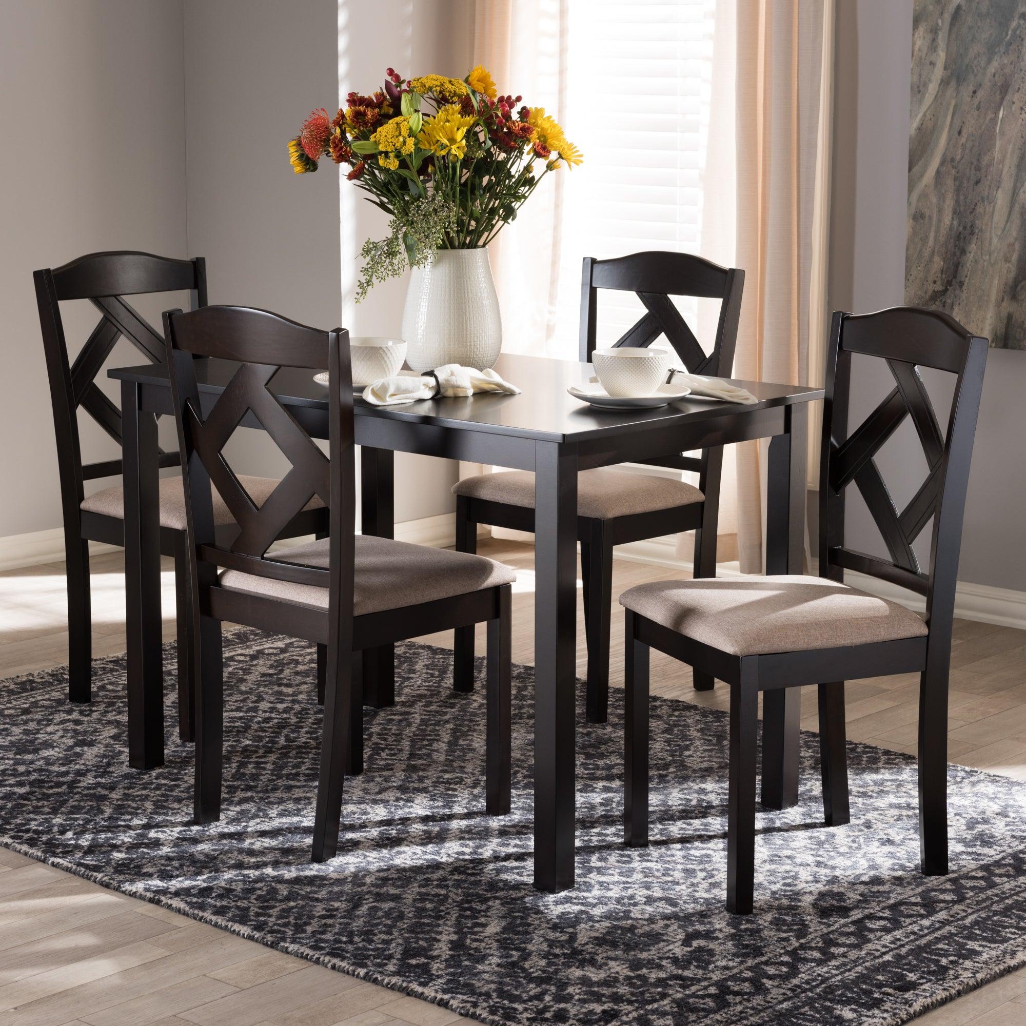 Ruth Modern and Contemporary Fabric Upholstered and Finished 5-Piece Dining Set