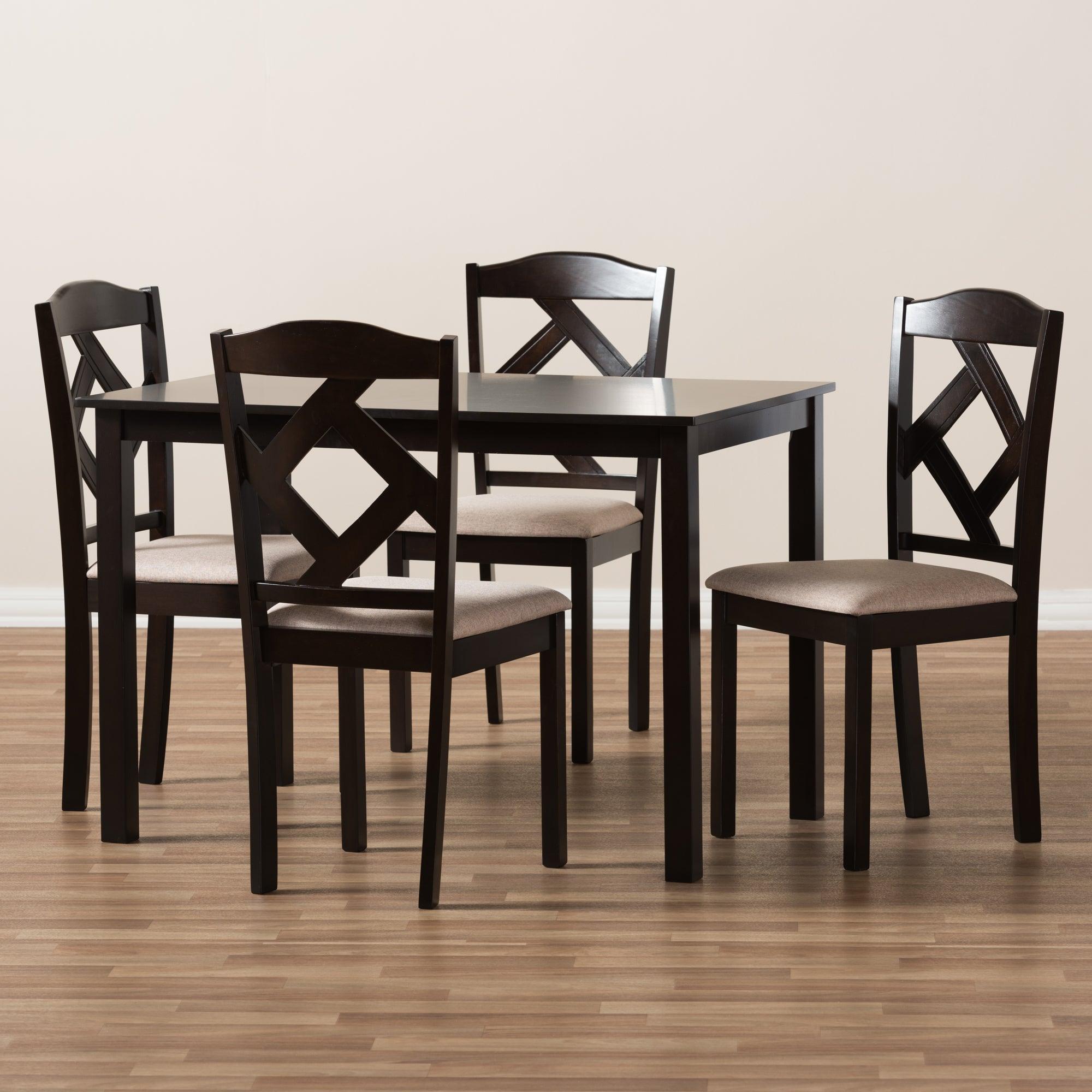 Ruth Modern and Contemporary Fabric Upholstered and Finished 5-Piece Dining Set