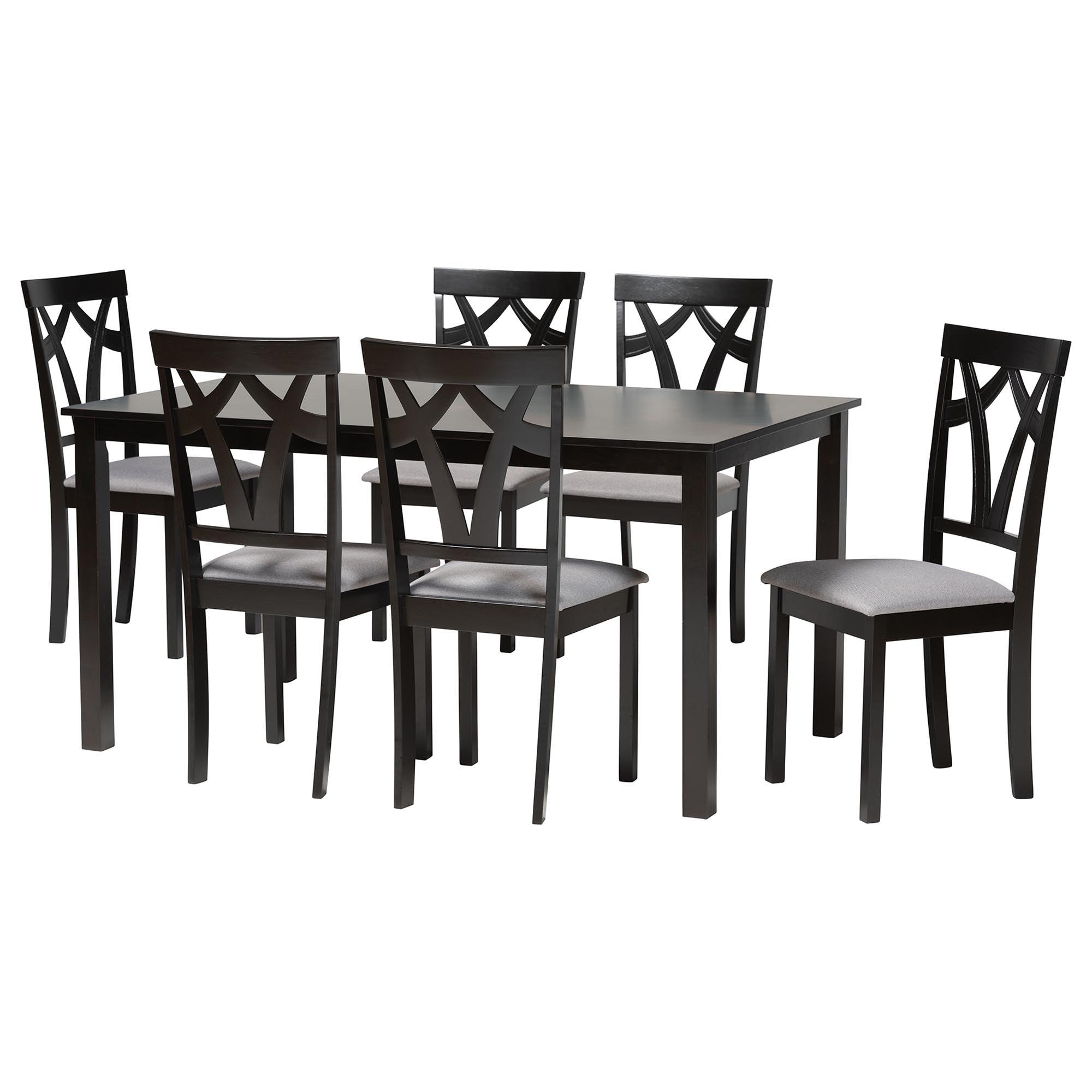 Sylvia Modern Fabric and Finished Wood 7-Piece Dining Set