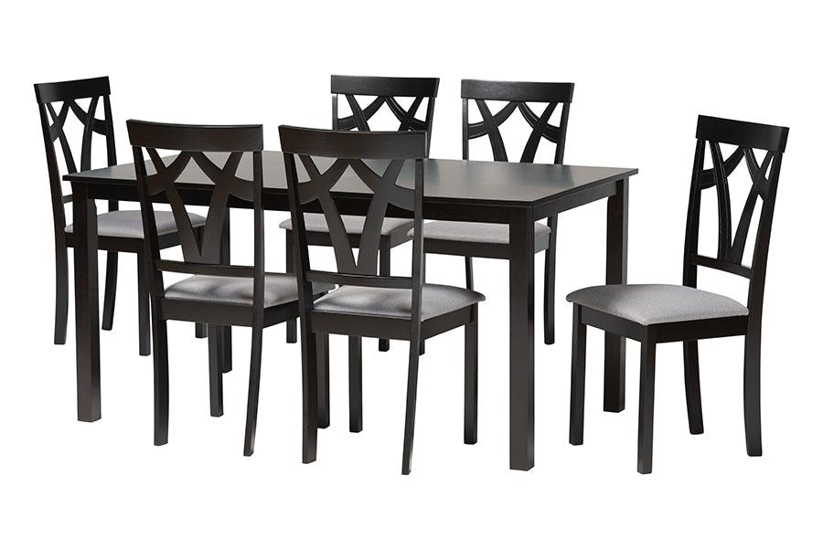 Sylvia Modern Fabric and Finished Wood 7-Piece Dining Set