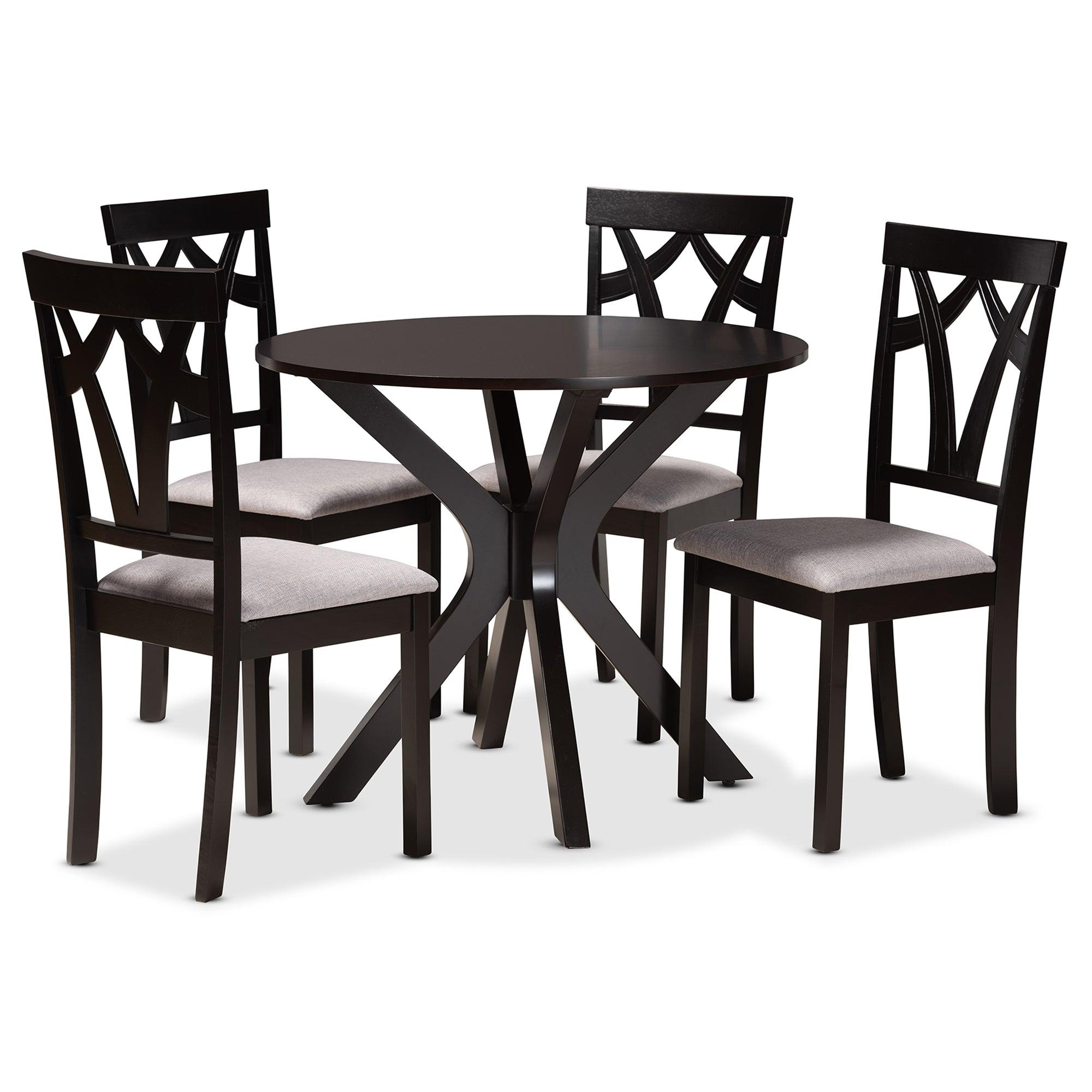 Luise Modern and Contemporary Fabric Upholstered and Finished Wood 5-Piece Dining Set