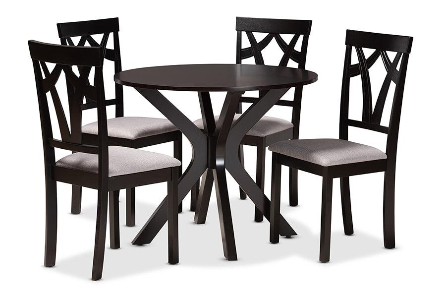 Luise Modern and Contemporary Fabric Upholstered and Finished Wood 5-Piece Dining Set