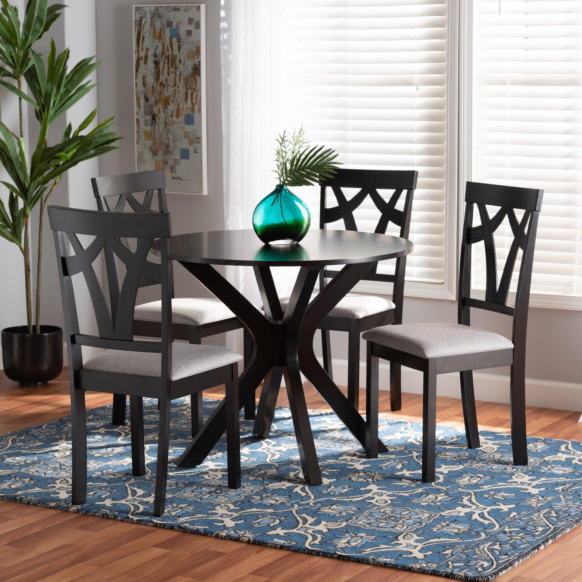 Luise Modern and Contemporary Fabric Upholstered and Finished Wood 5-Piece Dining Set