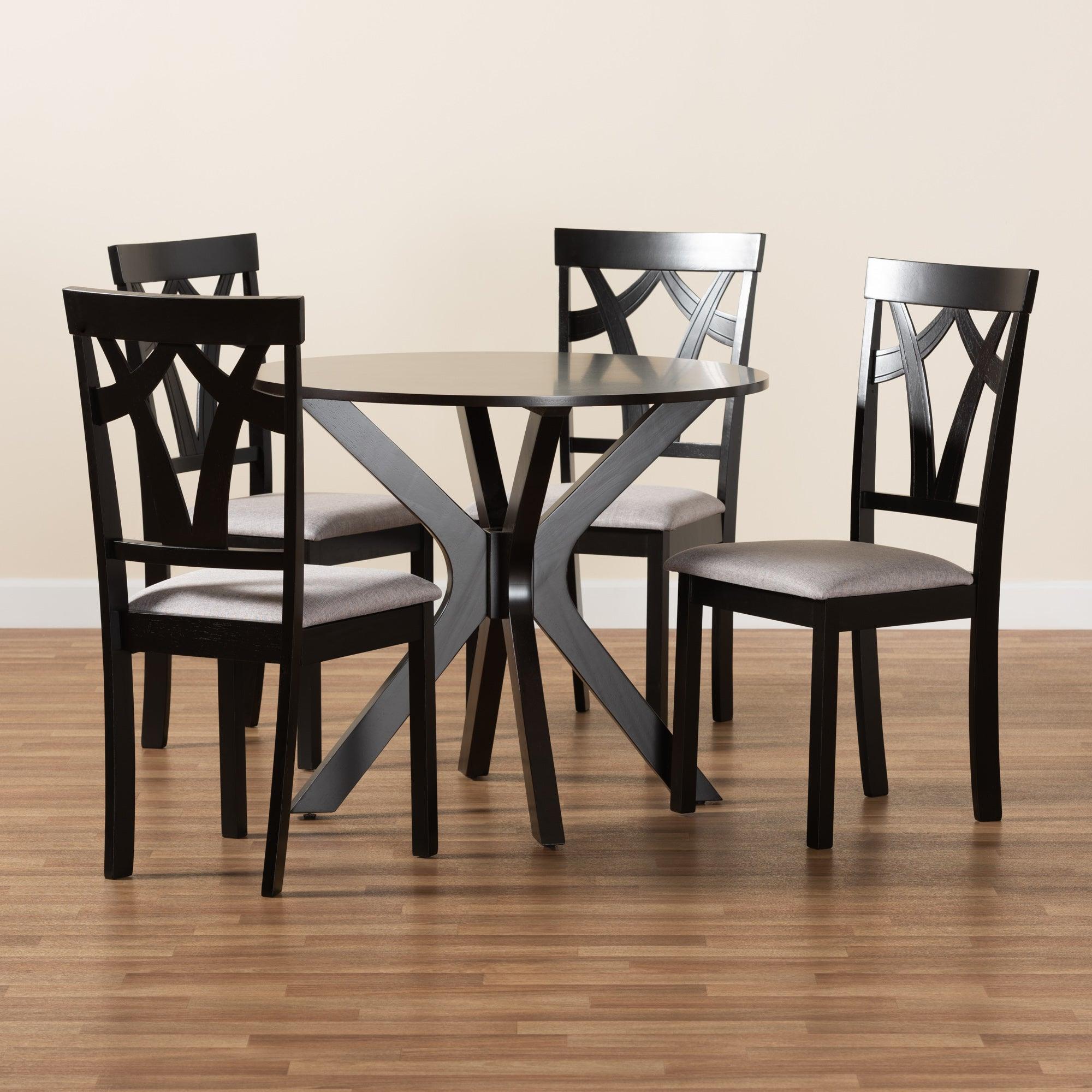 Luise Modern and Contemporary Fabric Upholstered and Finished Wood 5-Piece Dining Set