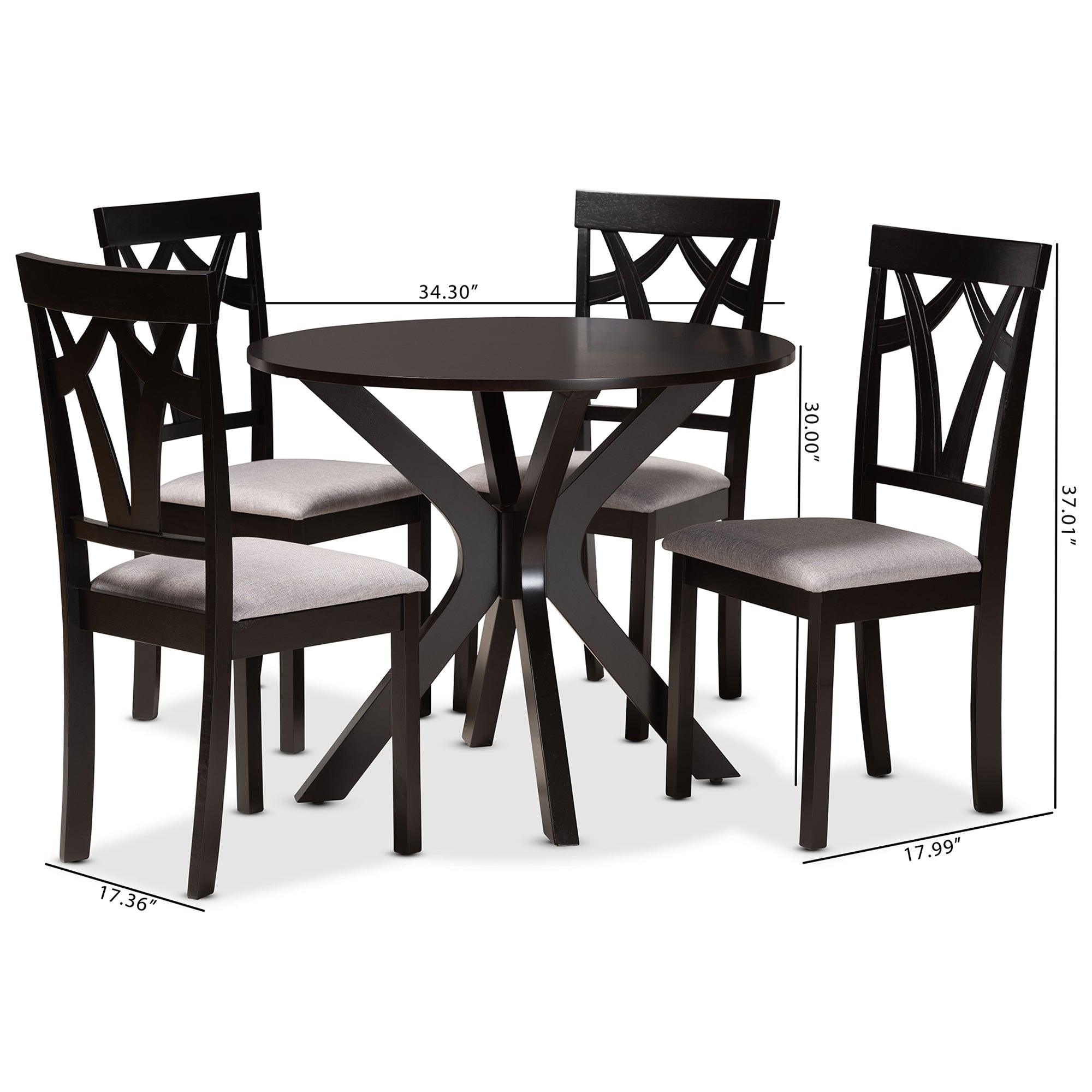 Luise Modern and Contemporary Fabric Upholstered and Finished Wood 5-Piece Dining Set