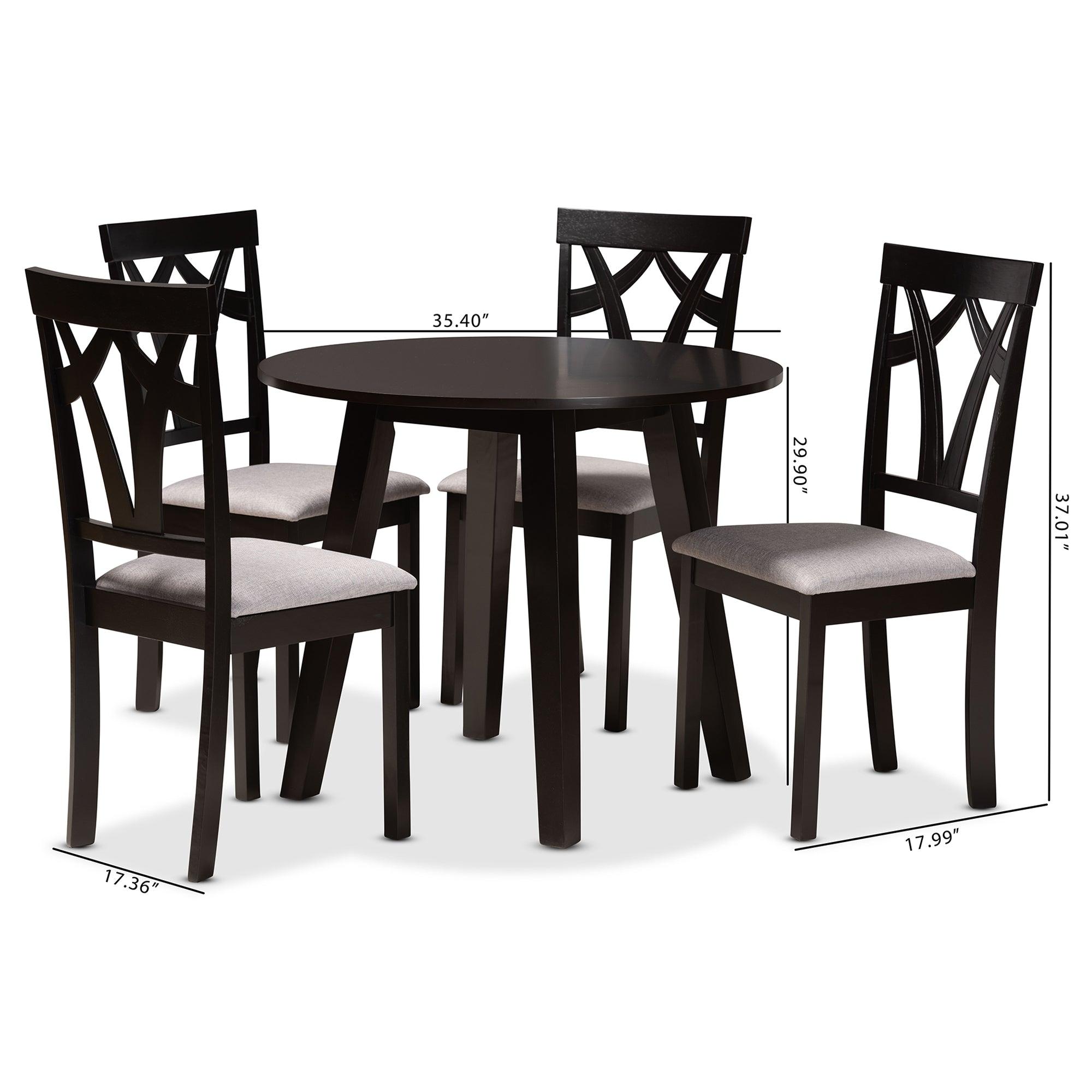 Derya Modern Transitional Fabric Upholstered and Finished Wood 5-Piece Dining Set