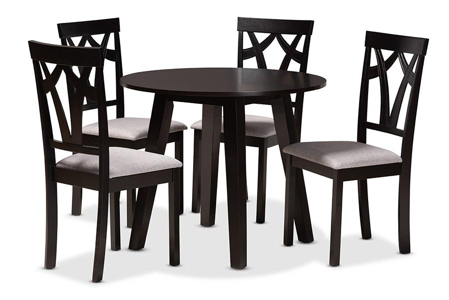 Derya Modern Transitional Fabric Upholstered and Finished Wood 5-Piece Dining Set