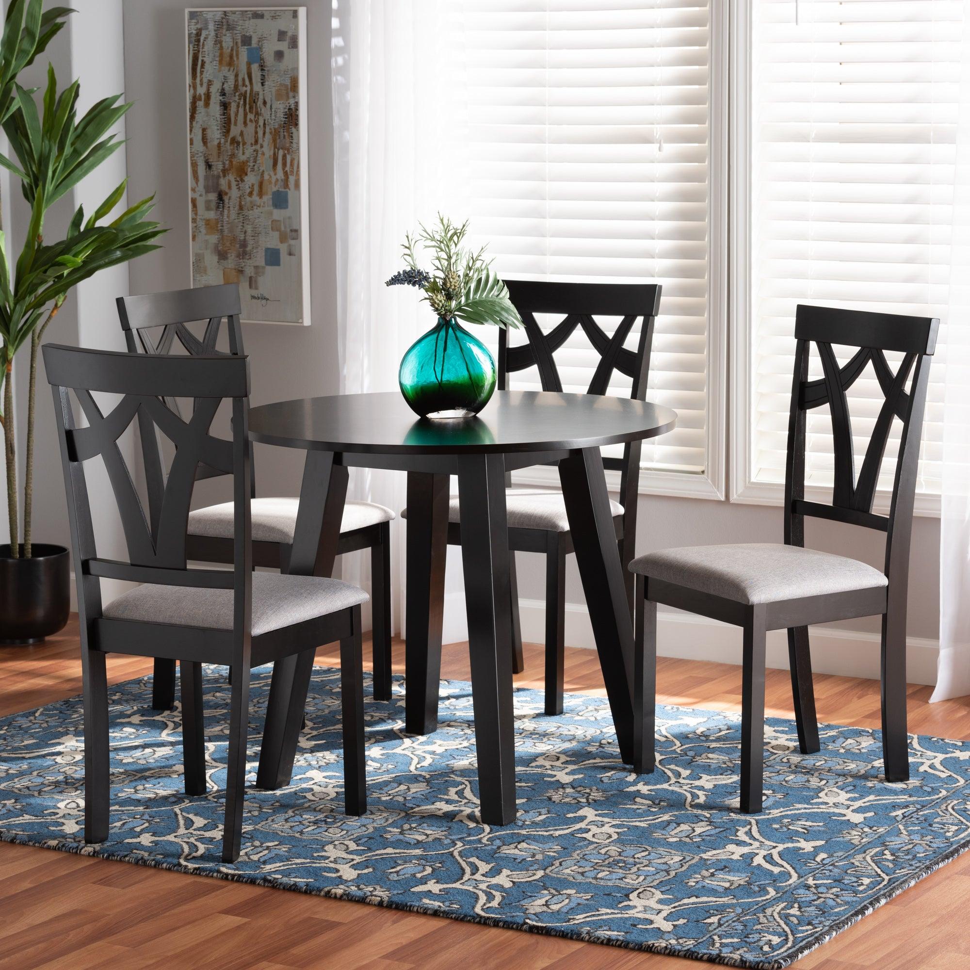 Derya Modern Transitional Fabric Upholstered and Finished Wood 5-Piece Dining Set