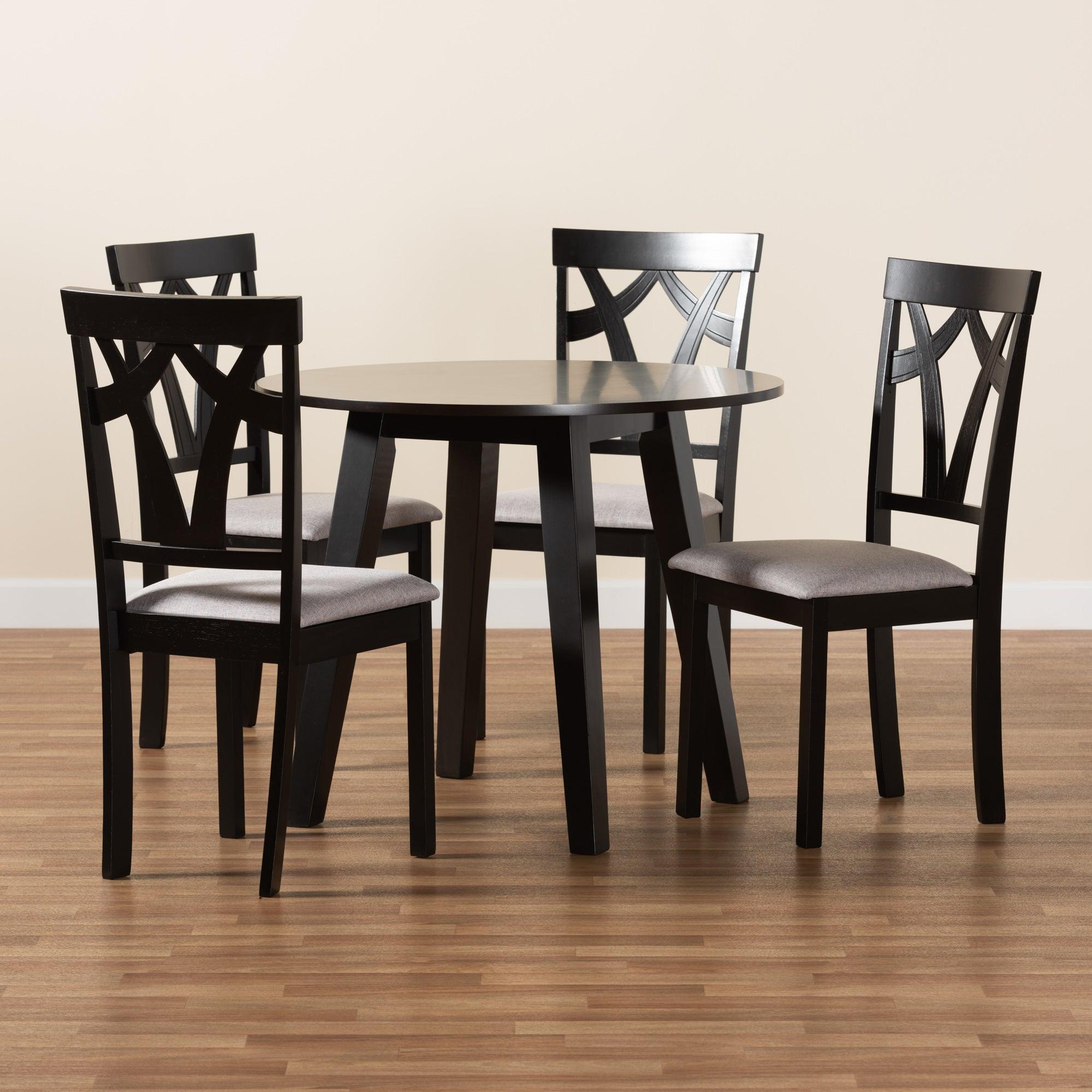 Derya Modern Transitional Fabric Upholstered and Finished Wood 5-Piece Dining Set