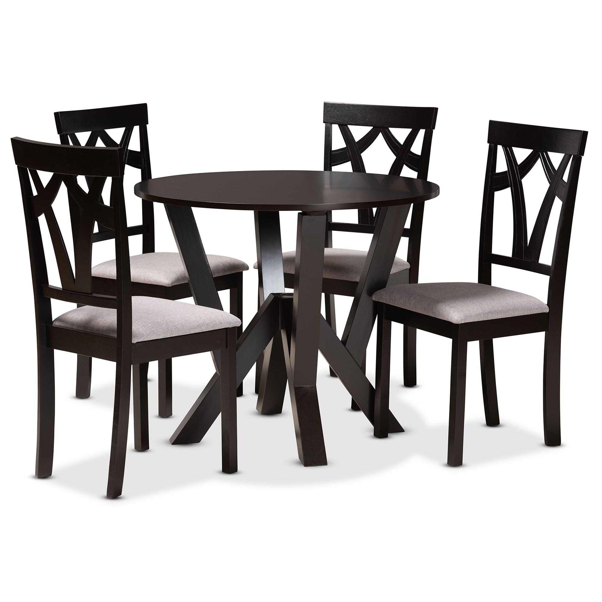 Branca Modern and Contemporary Fabric Upholstered and Finished Wood 5-Piece Dining Set