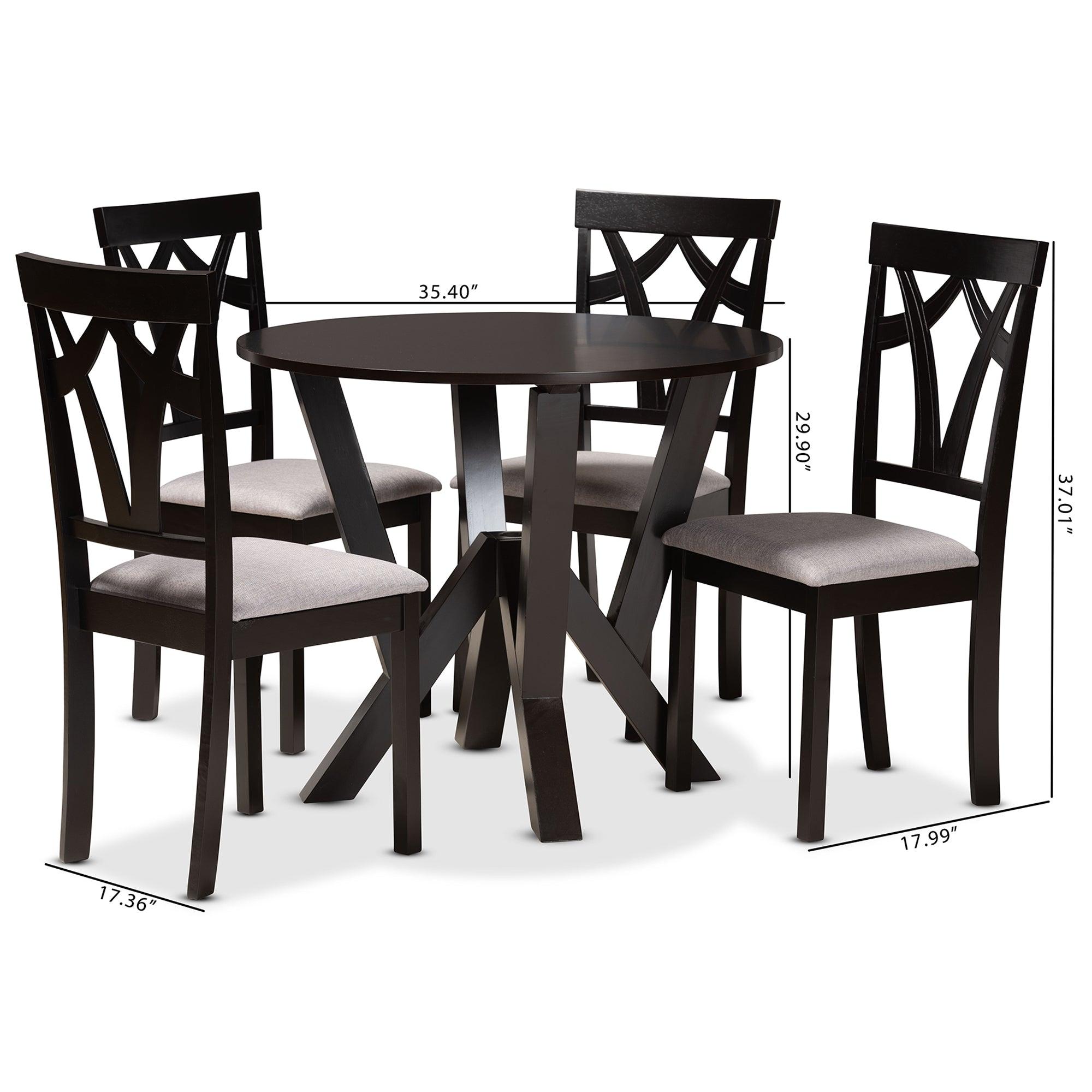 Branca Modern and Contemporary Fabric Upholstered and Finished Wood 5-Piece Dining Set