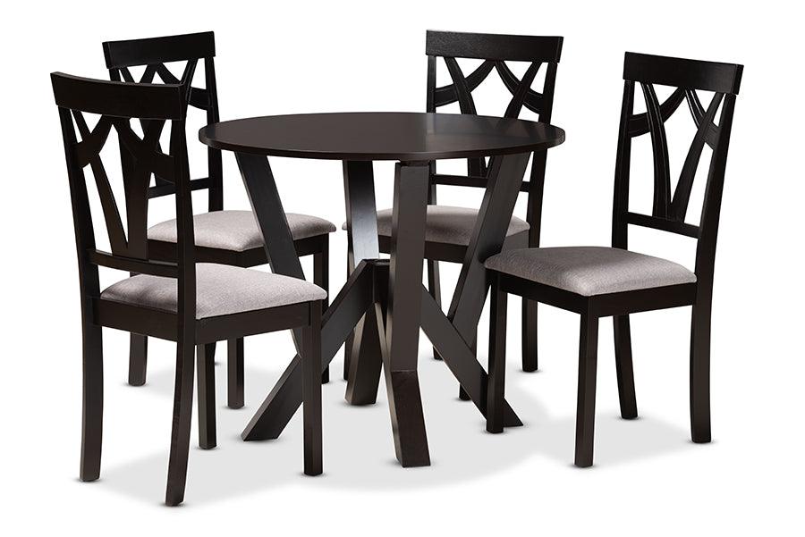 Branca Modern and Contemporary Fabric Upholstered and Finished Wood 5-Piece Dining Set