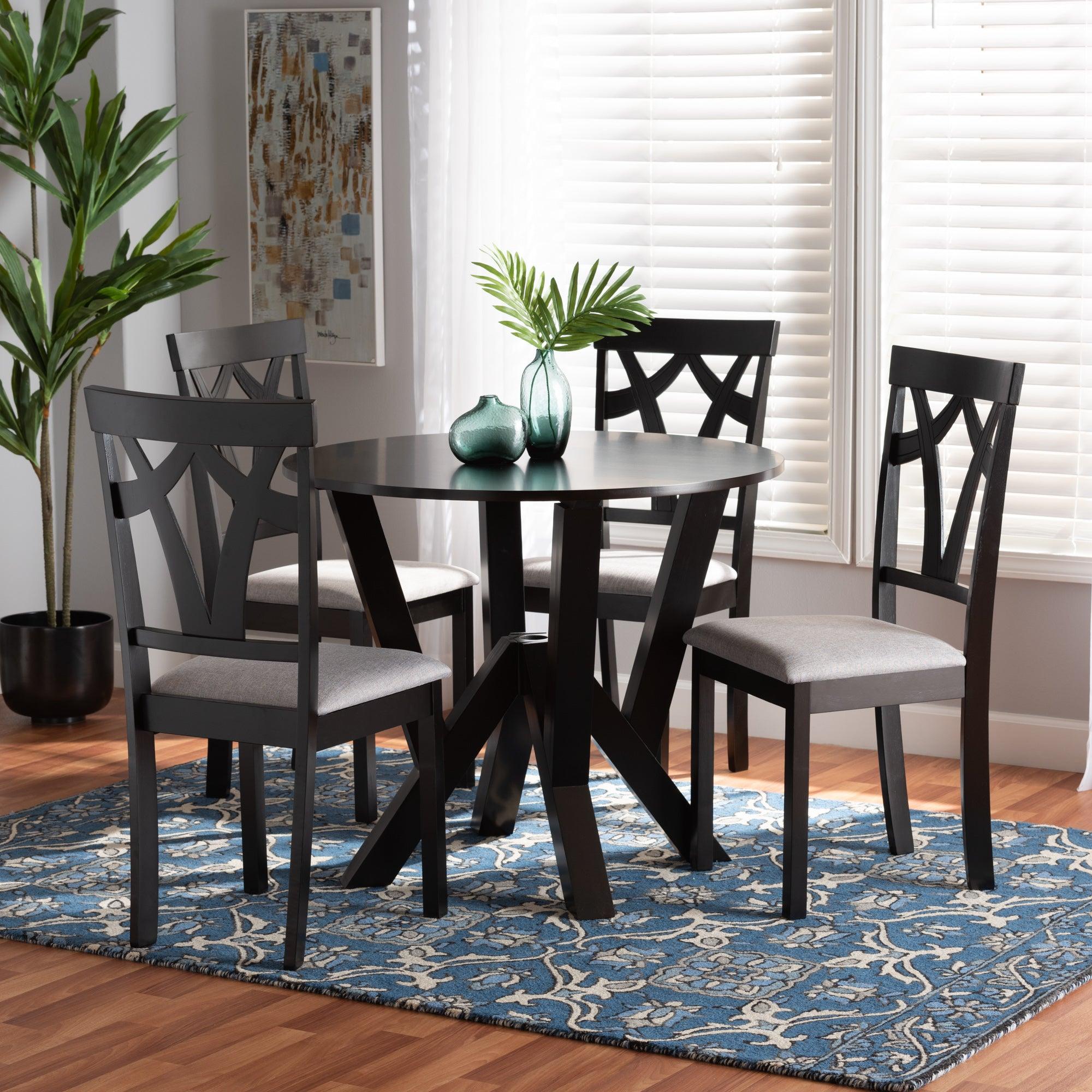 Branca Modern and Contemporary Fabric Upholstered and Finished Wood 5-Piece Dining Set