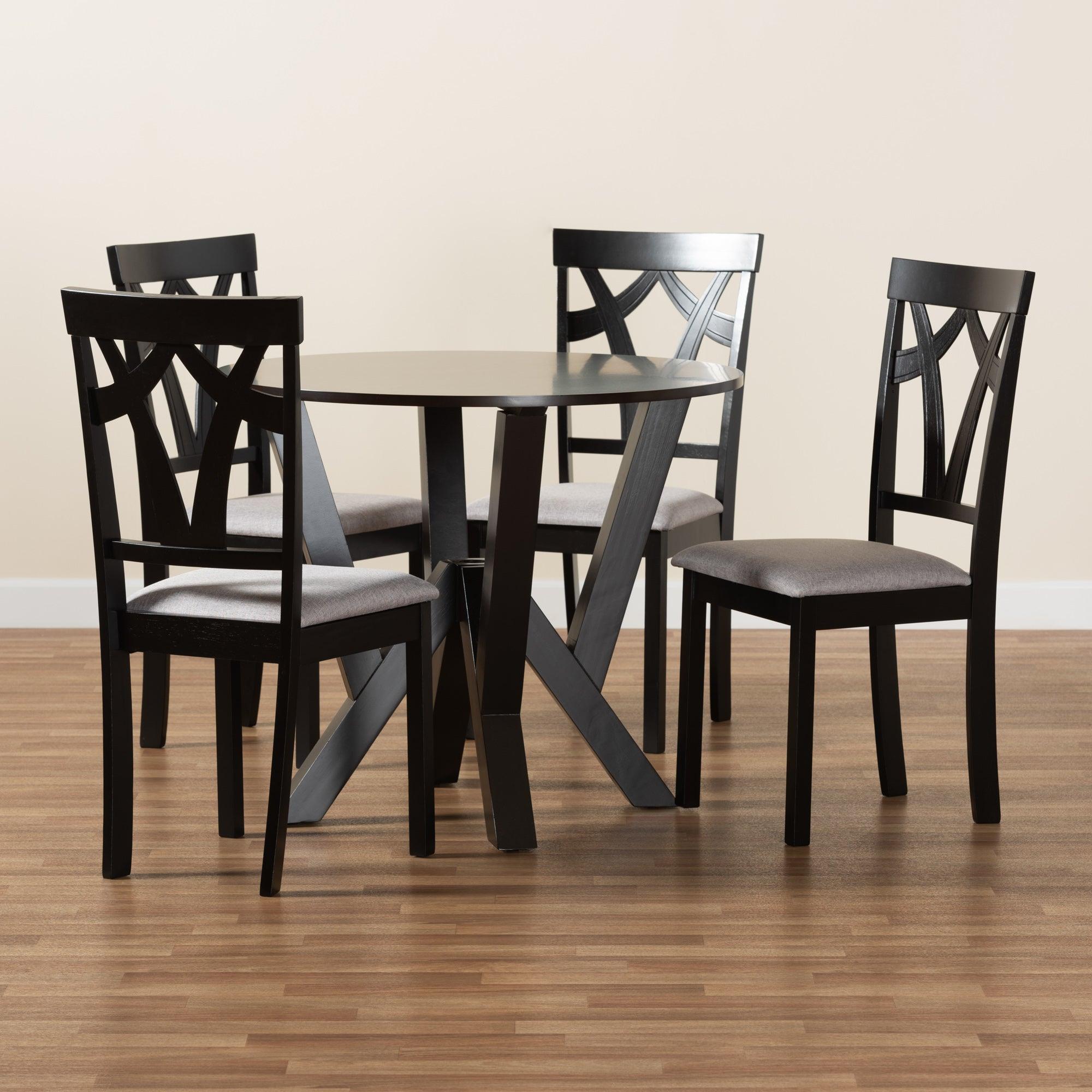 Branca Modern and Contemporary Fabric Upholstered and Finished Wood 5-Piece Dining Set