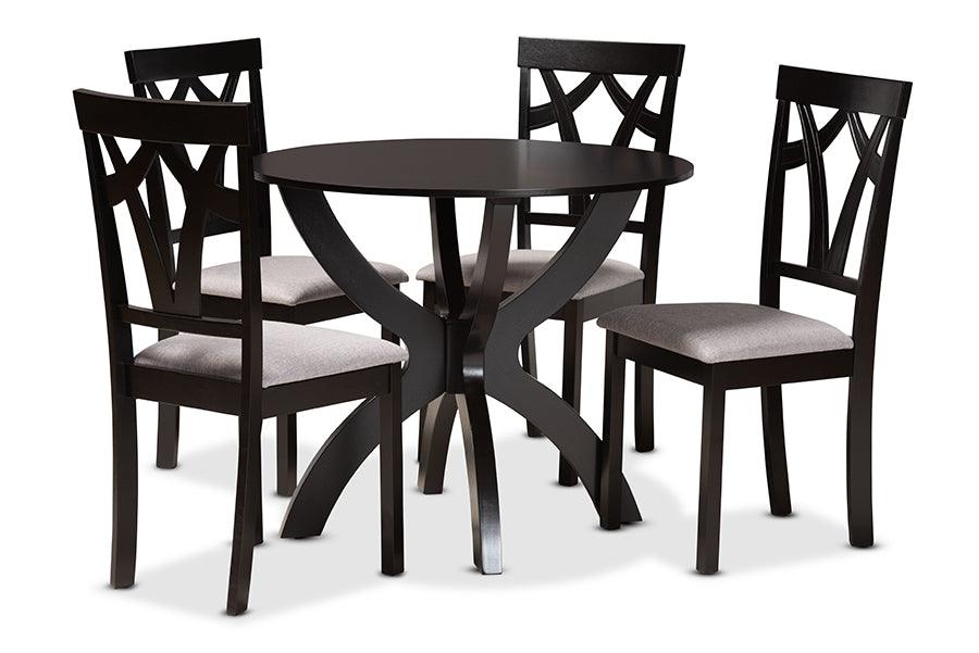 Rasa Modern and Contemporary Fabric Upholstered and Finished Wood 5-Piece Dining Set