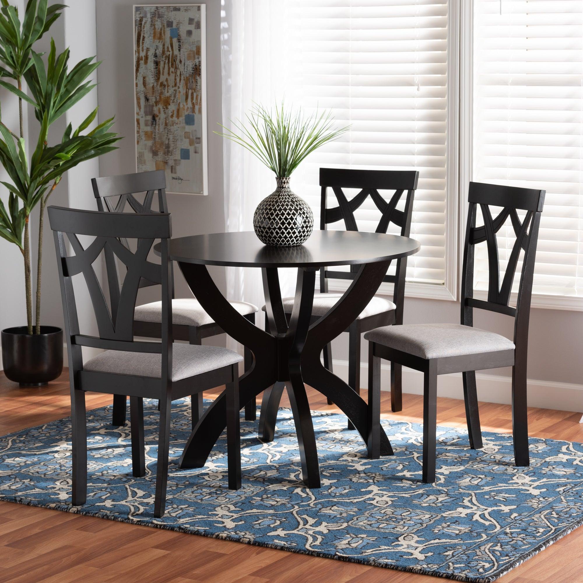 Rasa Modern and Contemporary Fabric Upholstered and Finished Wood 5-Piece Dining Set