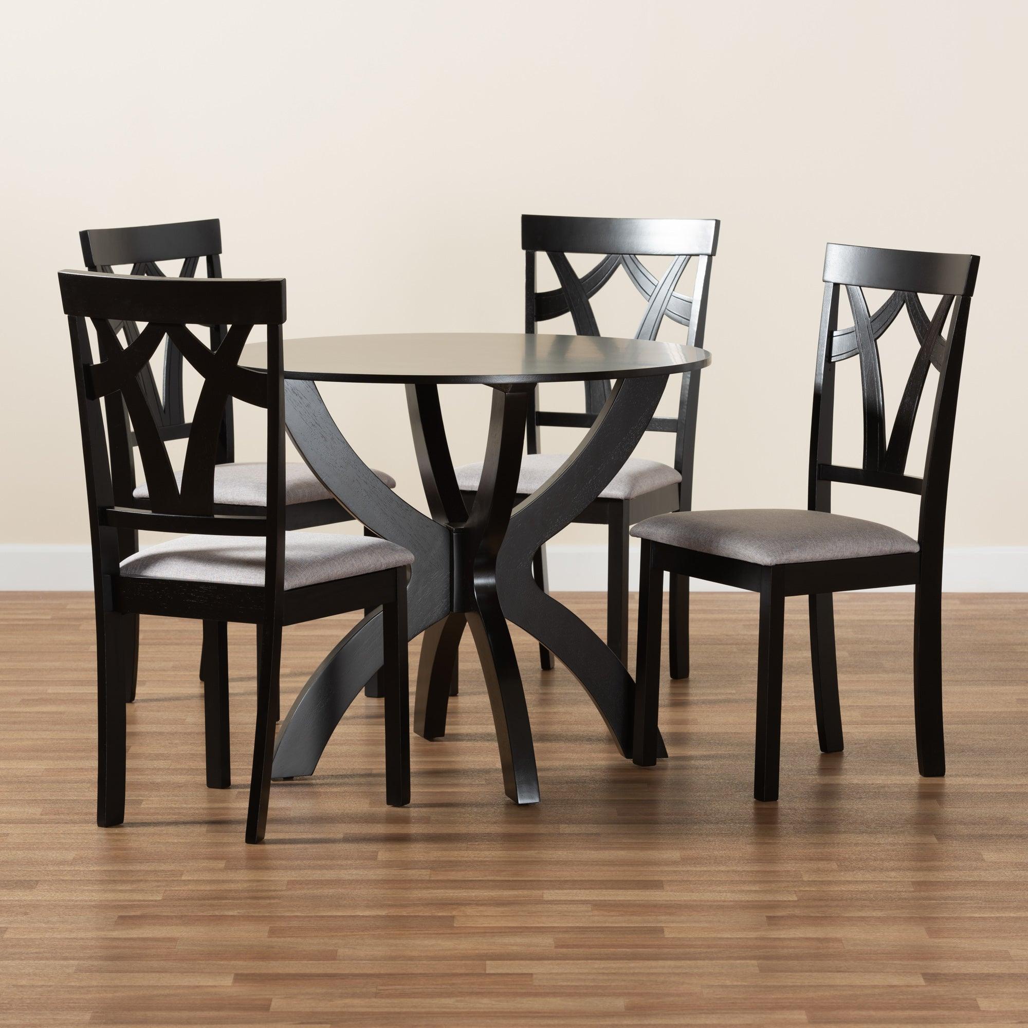 Rasa Modern and Contemporary Fabric Upholstered and Finished Wood 5-Piece Dining Set