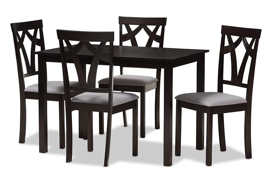 Sylvia Modern and Contemporary Fabric Upholstered and Finished 5-Piece Dining Set