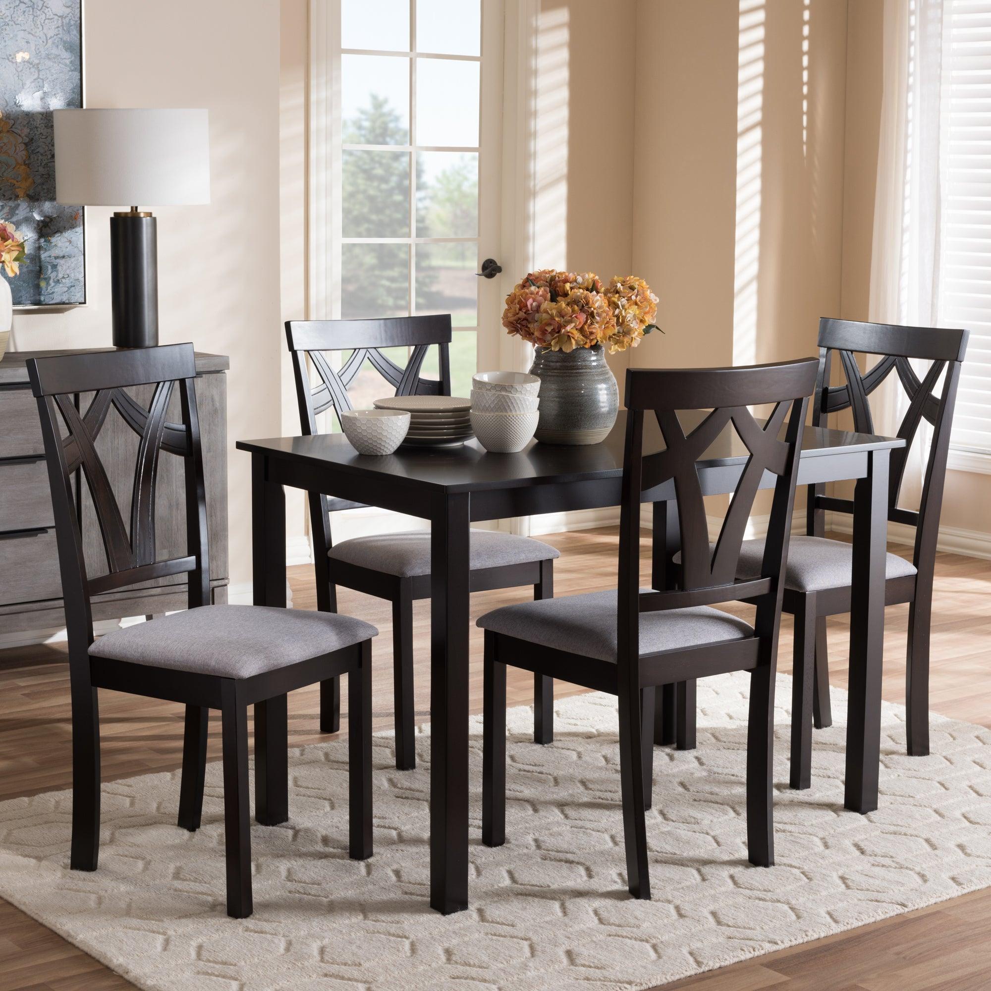 Sylvia Modern and Contemporary Fabric Upholstered and Finished 5-Piece Dining Set