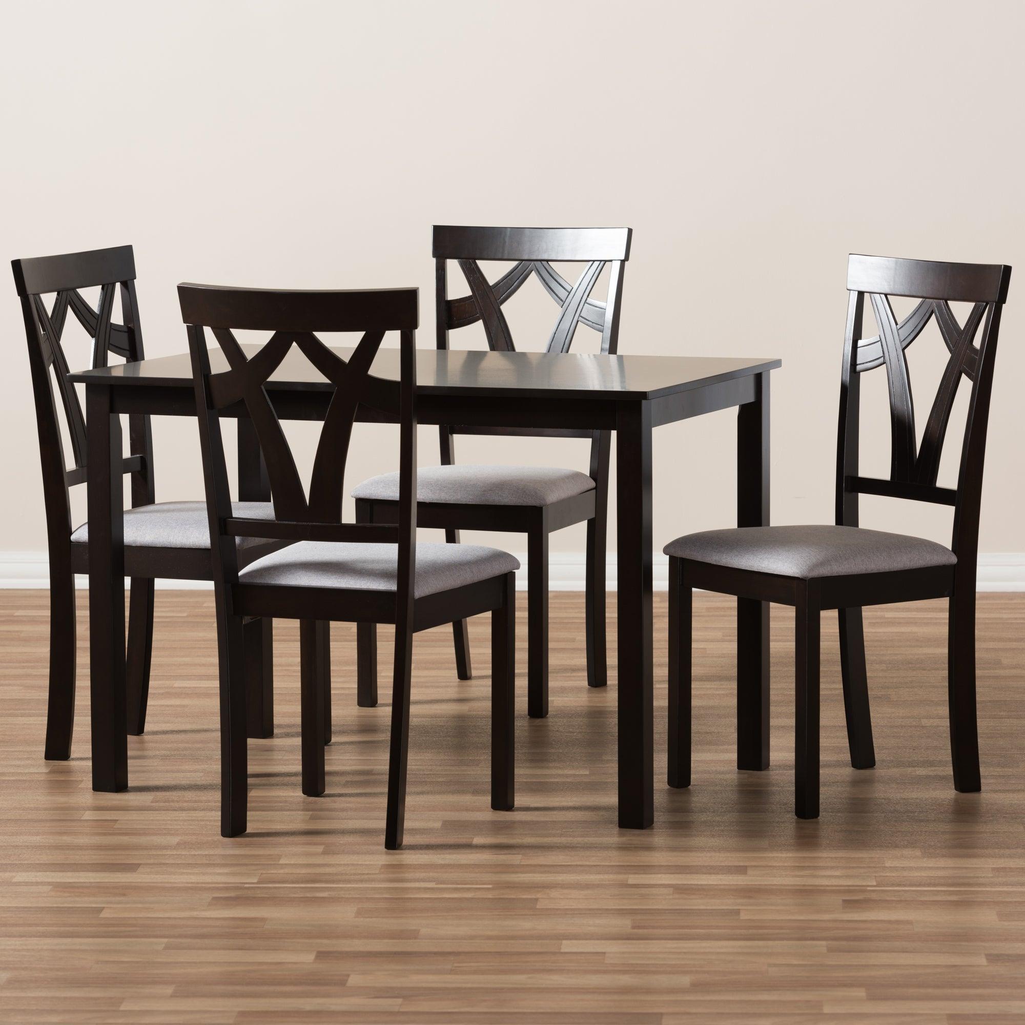 Sylvia Modern and Contemporary Fabric Upholstered and Finished 5-Piece Dining Set