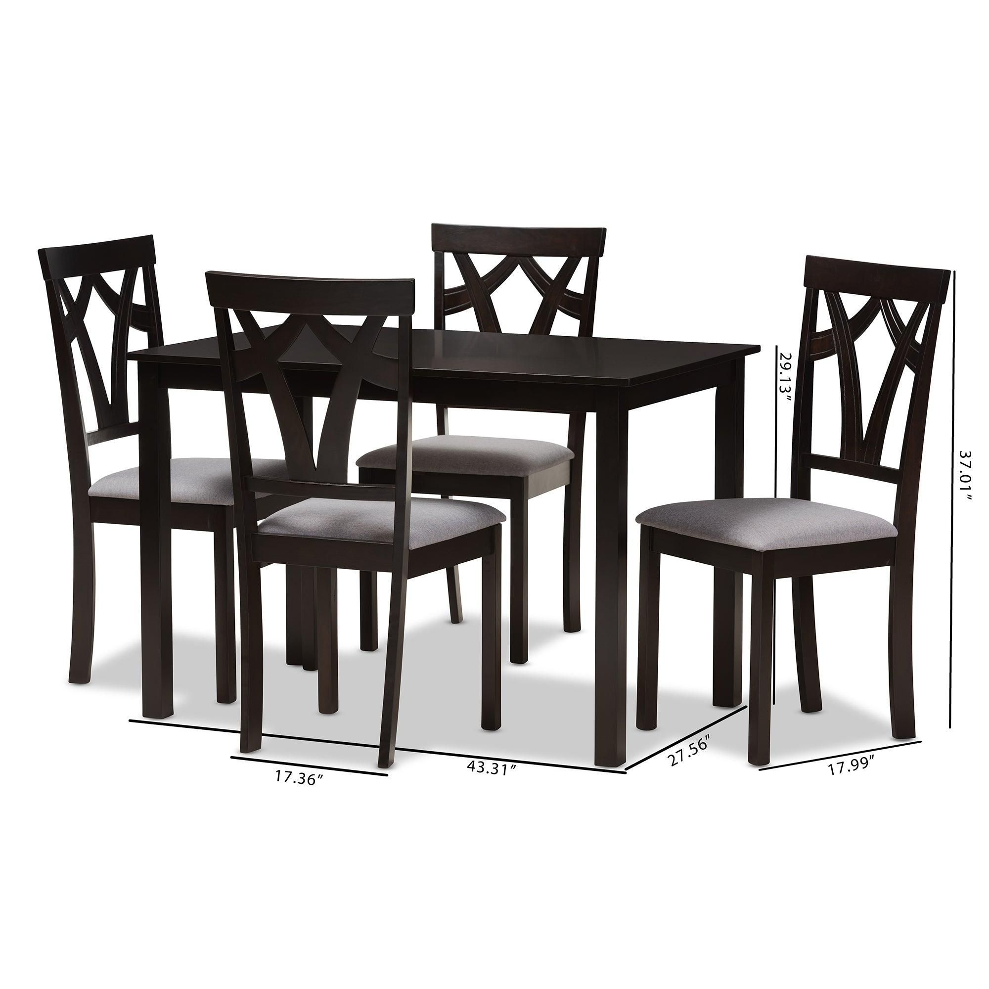 Sylvia Modern and Contemporary Fabric Upholstered and Finished 5-Piece Dining Set