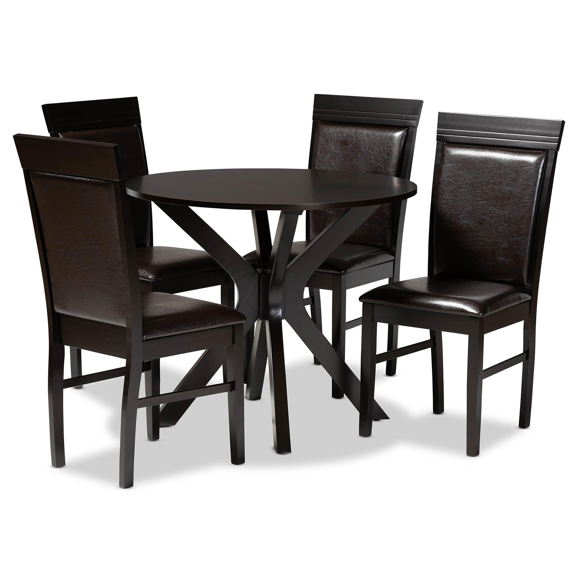 Jeane Modern and Contemporary Faux Leather Upholstered and Finished Wood 5-Piece Dining Set