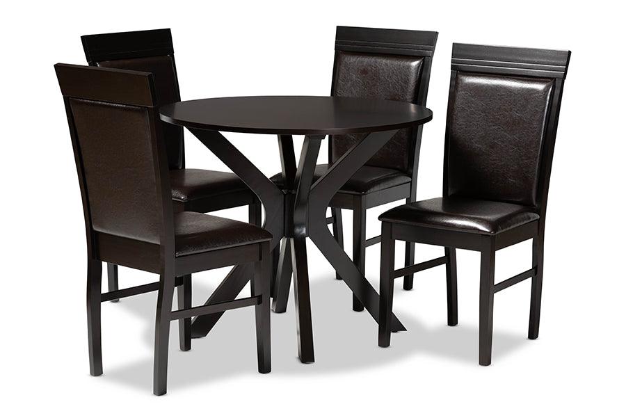 Jeane Modern and Contemporary Faux Leather Upholstered and Finished Wood 5-Piece Dining Set